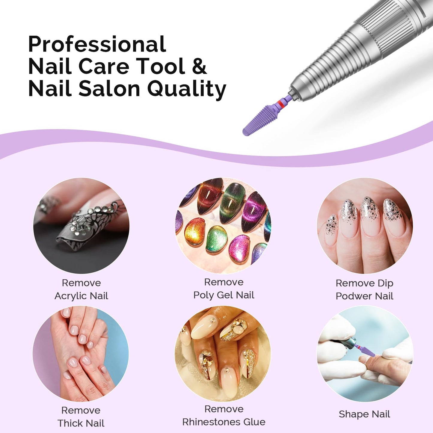 MelodySusie Professional Tornado 3/32'' Nail Drill Bits, Carbide Tungsten Multi-function Bits, Suitable for Manicure Pedicure Cuticle Gel Polishing, Salon Bits, Series Bit-X, Purple, Fine
