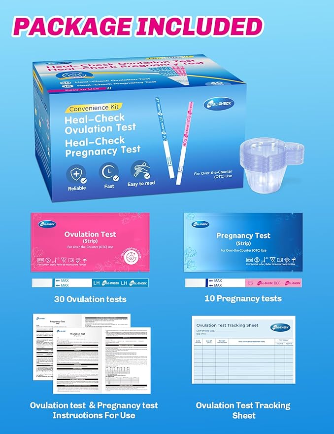 30 Ovulation Test Strips and 10 Pregnancy Tests with 40 Urine Cups, Fertility Test for Women TTC, Get Pregnant Easier, Easy to Use at Home, Over 99% Accuracy, Individually Wrapped