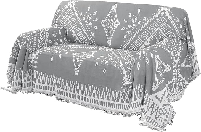 H.VERSAILTEX Reversible Sofa Cover Couch Cover for Dog Sofa Slipcover for Most Shape Sofa Furniture Protector with Tassels Sectional Couch Cover (Large: 71" x 102", Dove Grey/White)