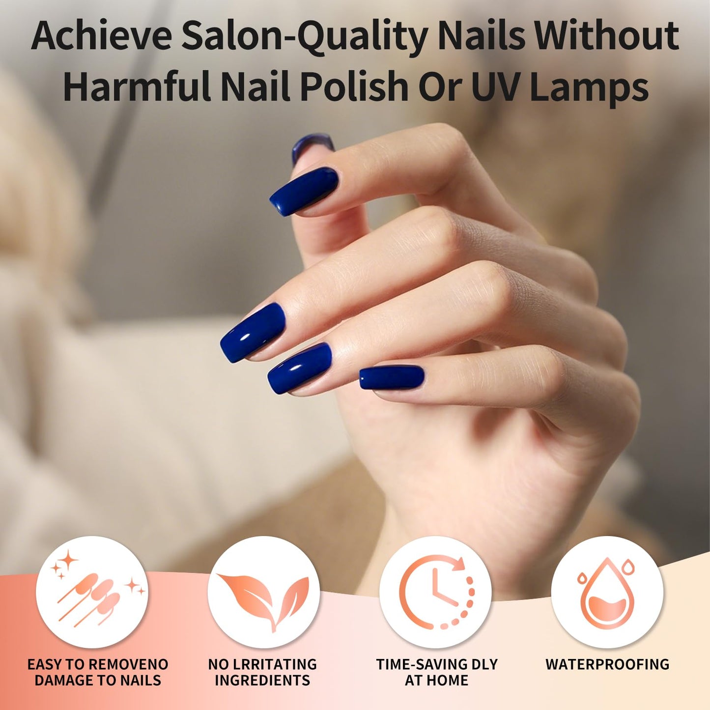 Semi Cured Gel Nail Strips - Navy Blue -Stylish Nail Wraps, No UV Light Needed, Effortless Application & Removal, Salon Quality, Includes 16 Wraps, 1 Prep Pad, Wooden Stick & Nail File