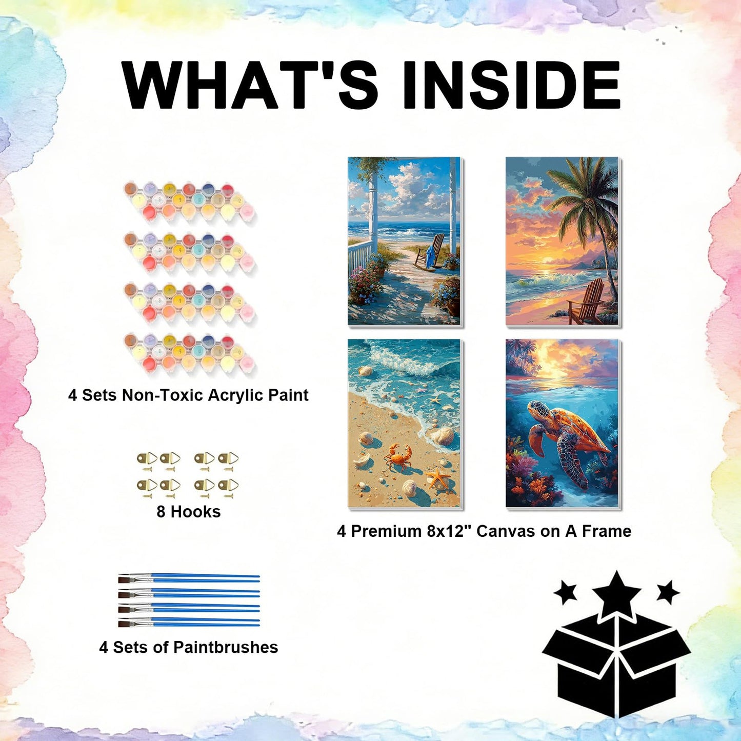 TBAIRO 4 Pack Framed Paint by Numbers Kit for Adults Beginner Beach DIY Painting Kits for Adults Sea Turtle Easy Adult Paint by Number Kits on Canvas for Wall Art Decor 8x12 Inch