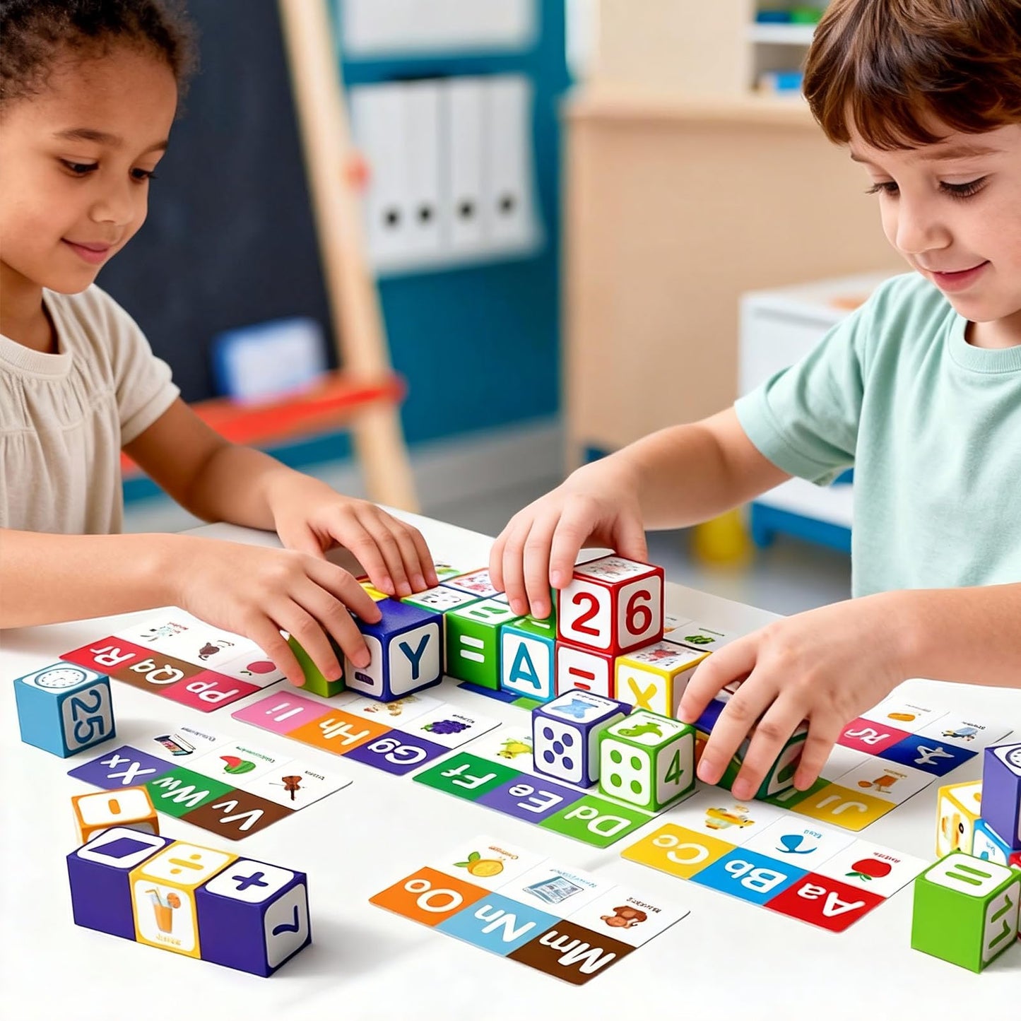 ChainnForces 26-Piece Magnetic Blocks for Toddlers 1-3 | STEM Learning Toys with ABC, 123, Animals | Includes 9 Early Learning Cards