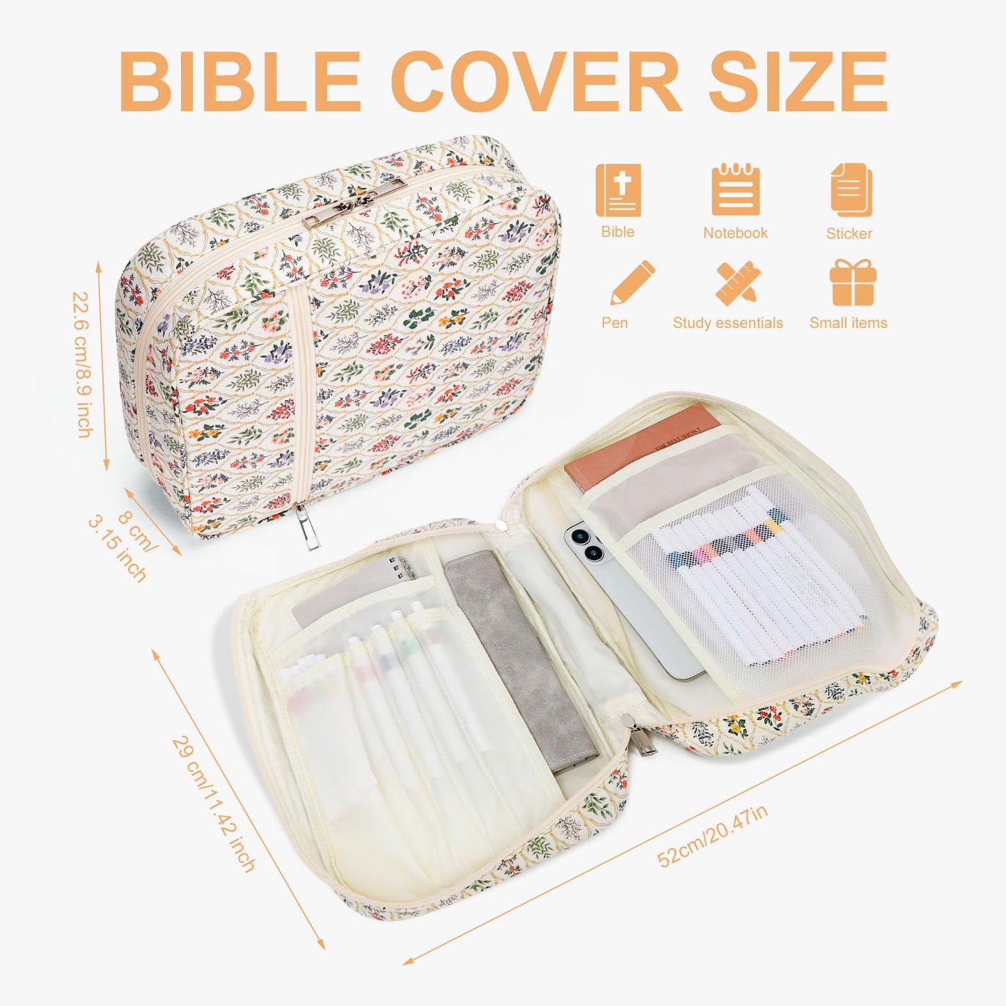 Hibilog Bible Cover Case for Women, Quilted Cotton Bible Study Book Carrying Case, Gift for Christians Top Handle & Zippered