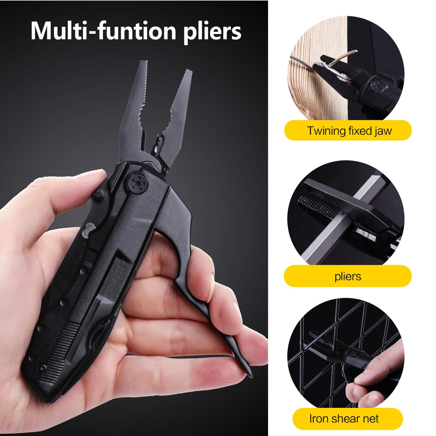 Unutes 14 in 1 Multitool Pocket Knife for Men, Tactical Multi-Tool Plier 9-in-1 screwdriver set with Nylon Sheath for Survival, Camping, Gifts Ideas for Dad, Husband