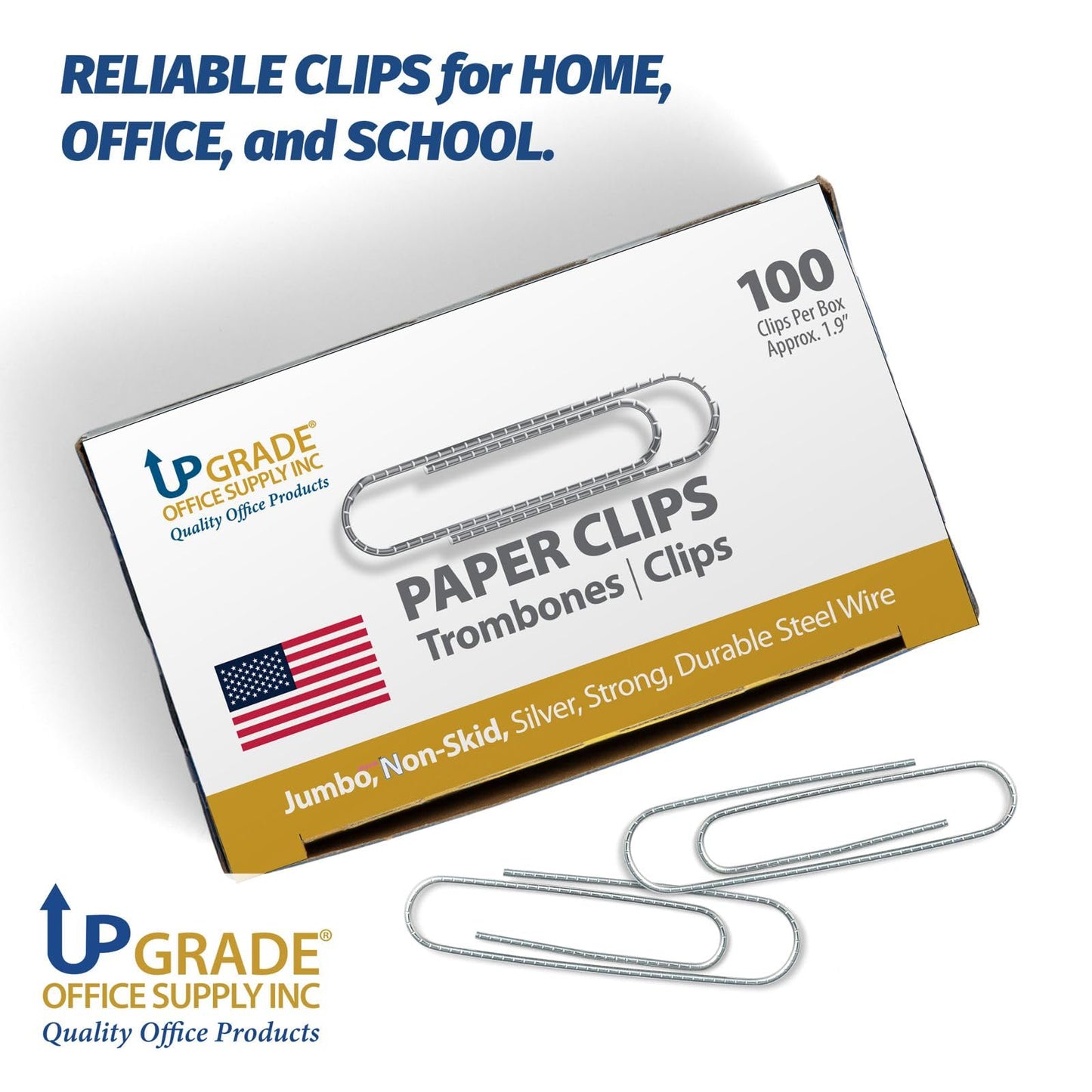 Upgrade Office Supply Jumbo Paper Clips, Non Skid, 1.9 Inch, 600 Count, 6 Boxes of 100, Silver Steel Wire Clips, Made in USA