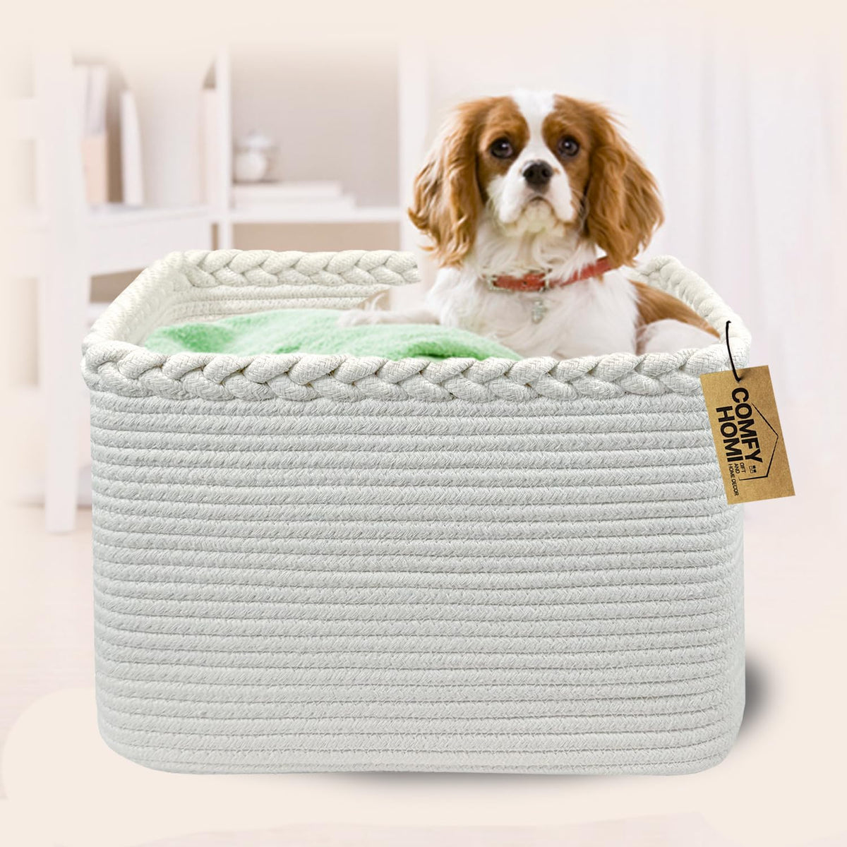3PACK Cotton Rope Square Basket with Handles for Shelves (3 Count)