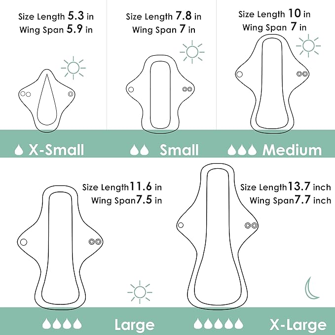 wegreeco 6 Pc Reusable Menstrual Pads, Ultra Thin Pantiliners for Thongs, Cloth Pads, Panty Liners for Teens, Women, Nonslip Thong Pantiliners + 1 Pc Wet Bag (Aqua, Burgundy, Coffee, XS)
