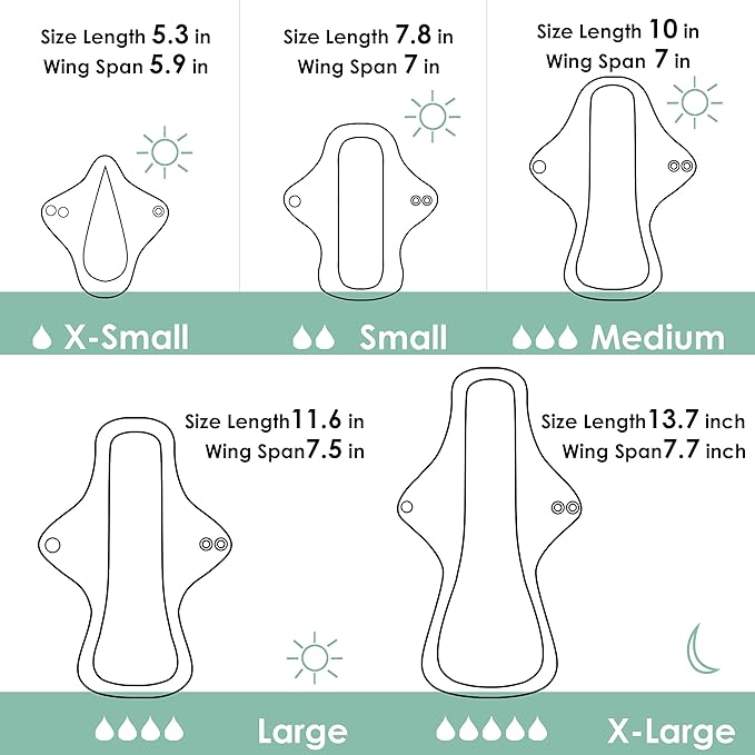 wegreeco 6 Pcs Reusable Menstrual Pads, Ultra Absorbent Cloth Pads for Heavy Flow, Sanitary for Teens, Women, Nonslip Panty Liners + Bag (Mustard Yellow, Grey, Beige, L)