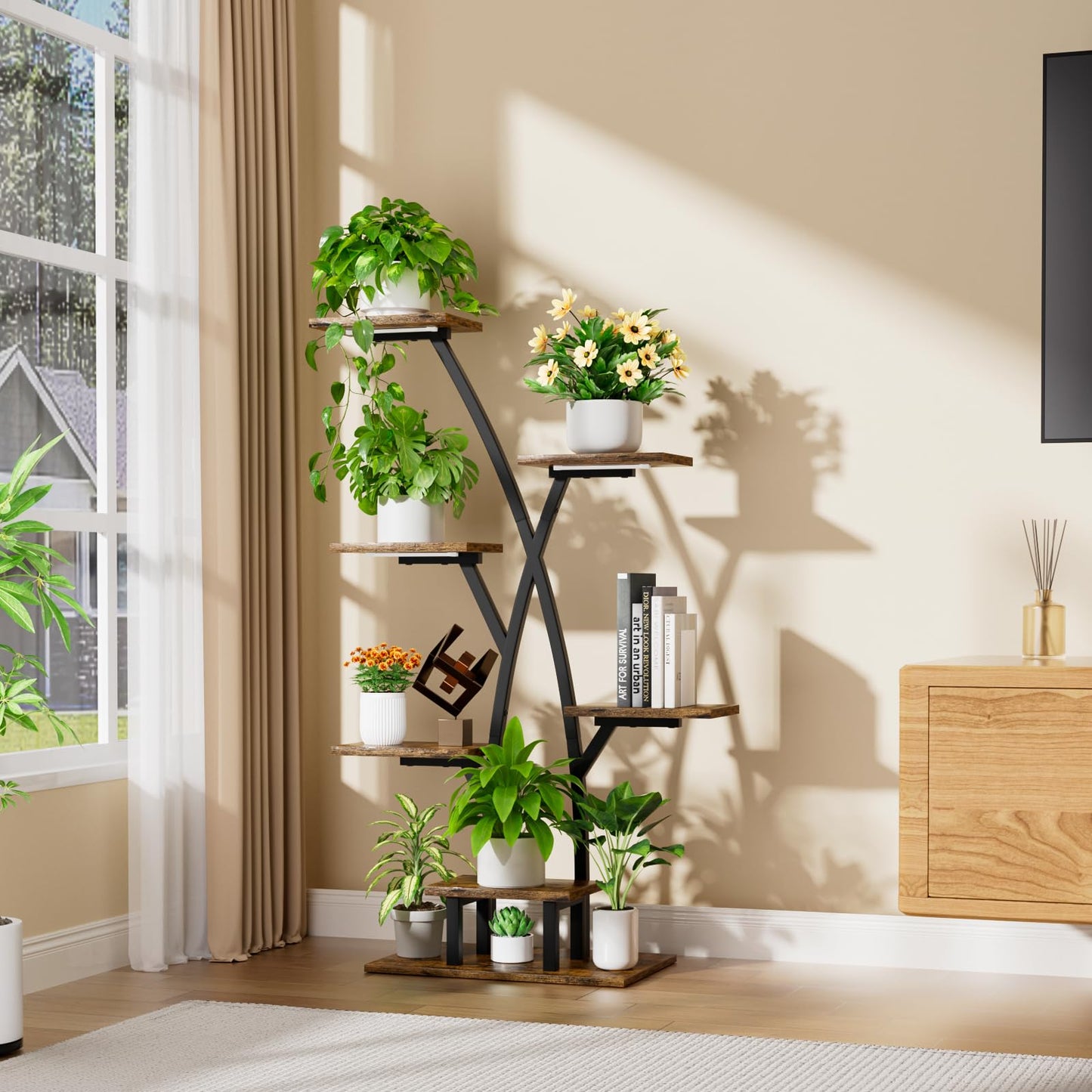 EVAWOO Plant Stand With Grow Lights - 7 Tiered Corner Shelf for Multiple Plants, 42" Metal Shelves, Flower Holder Display Rack for Indoor Home Patio Balcony