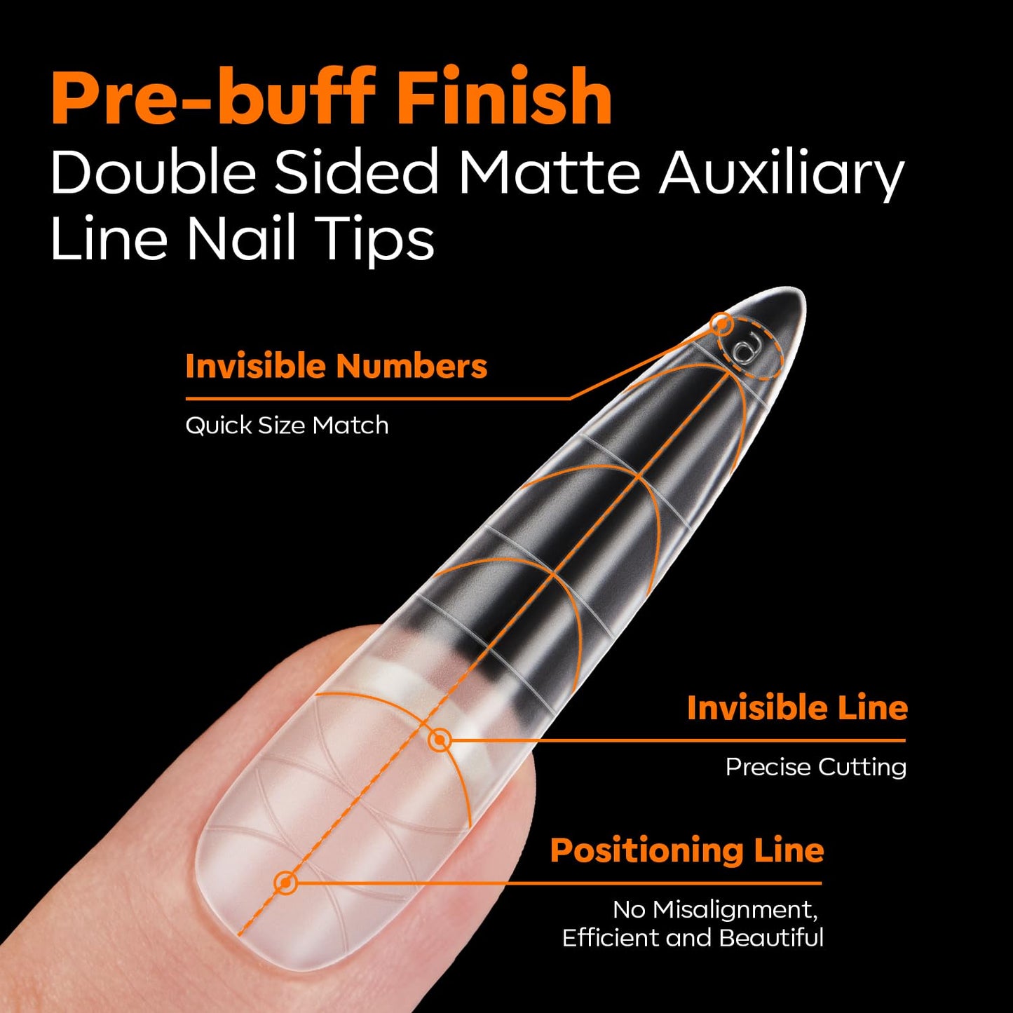modelones Long Almond Guiding Line Nail Tips, Stiletto Soft Gel Tips Fake Nails False Acrylic Extensions Seamless Accurate Positioning Scale Line, Full Matte Professional Nail Salon 216PCS 12Sizes