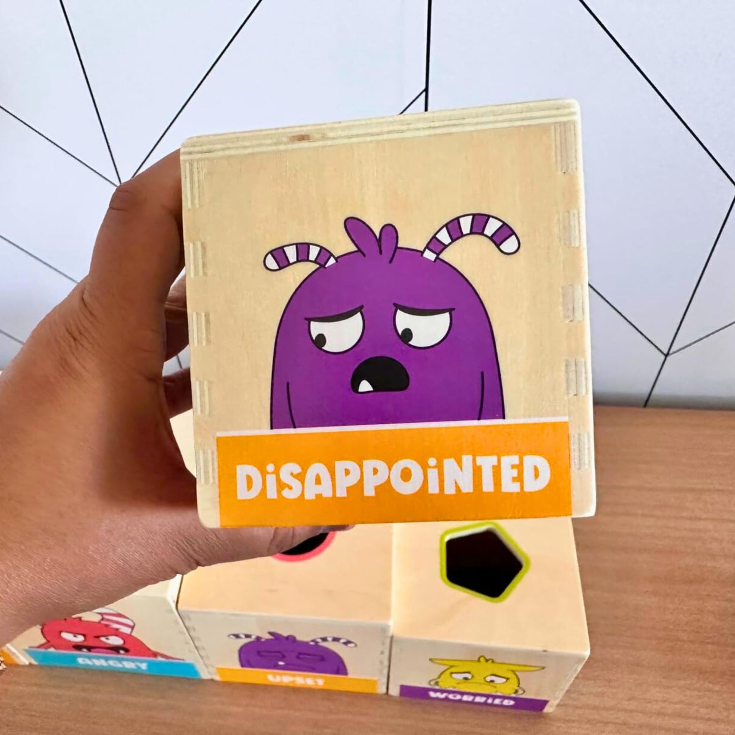Open The Joy Wooden Tower of Emotions – Stacking Emotional Learning Toy for Toddlers | 5 Emotion Face Blocks + 5 Shape Sorting Blocks | Montessori Toy for Early Development | Ages 12 Months+