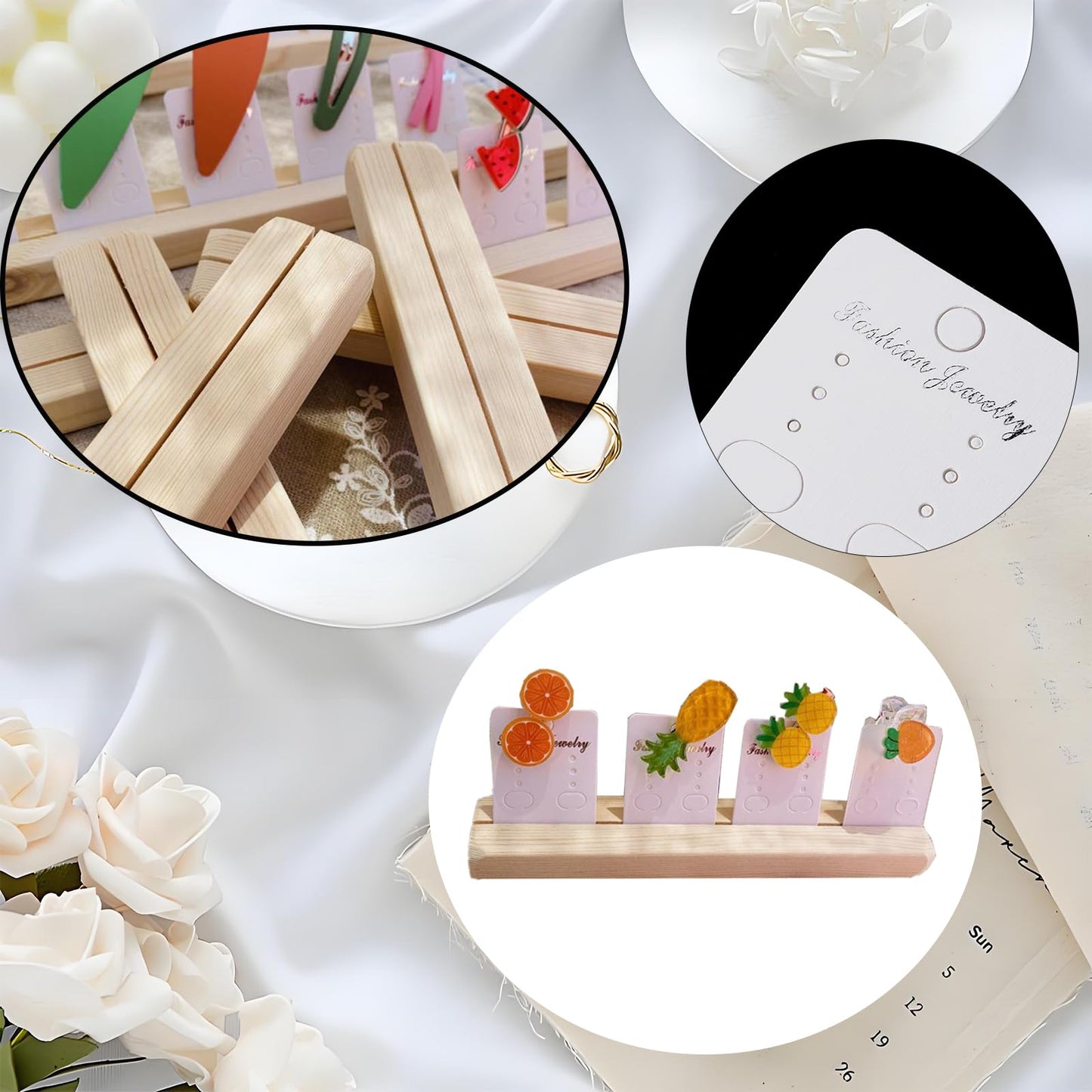 XFJYMXDM 4 Set Jewelry Display Boards Earring Card Holder, Wood Earring Card Holder for Jewelry Show