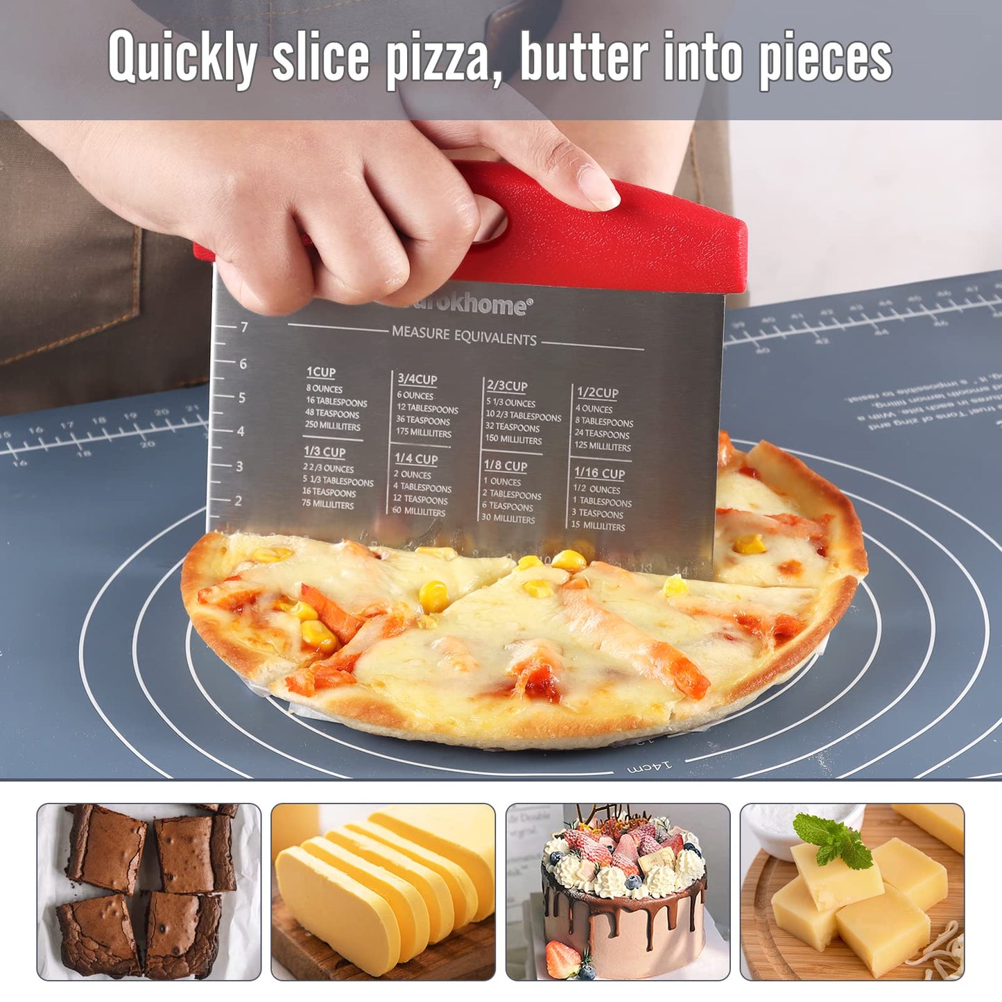 Ourokhome Pastry Dough Bench Scraper Knife and Hamburger Meat Chopper Stirrer Heat Resistant 5 Curved Blades, measurement markings and the conversion chart, Dishwasher Save