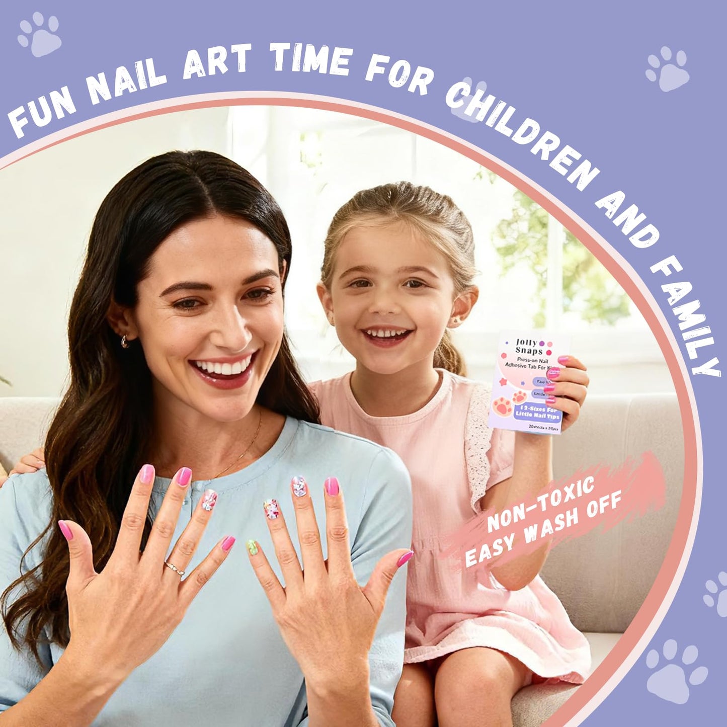 Jolly Snaps XS Non-Toxic Nail Adhesive Tabs for Kids | 480 PCS Extra Strong Sticky Tabs for Press On Nails | Ultra Thin & Easy to Use | 20 Sheets Nail Glue Tabs