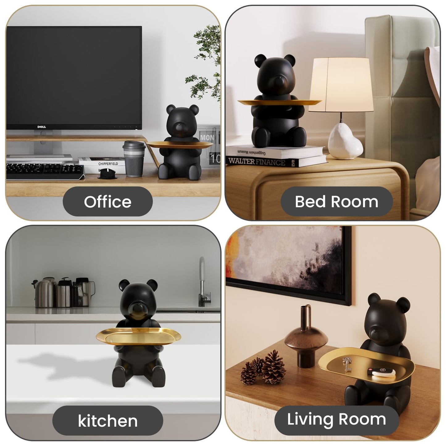 Key Dish Bowl for Entryway Table, House Warming Gifts New Apartment New Home, Bear Decor, Bookshelf Decoration, Entryway Decor Ideas & Bedside Table Decor (Matte Black)