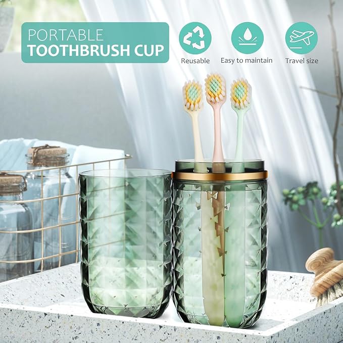 Garneck 2pccs Travel Toothbrush Holder with Cover Portable Double-Cup Mouthwash Cup Green Toothbrush Case Storage Container for Home Bathroom Trip School Camping Hotel
