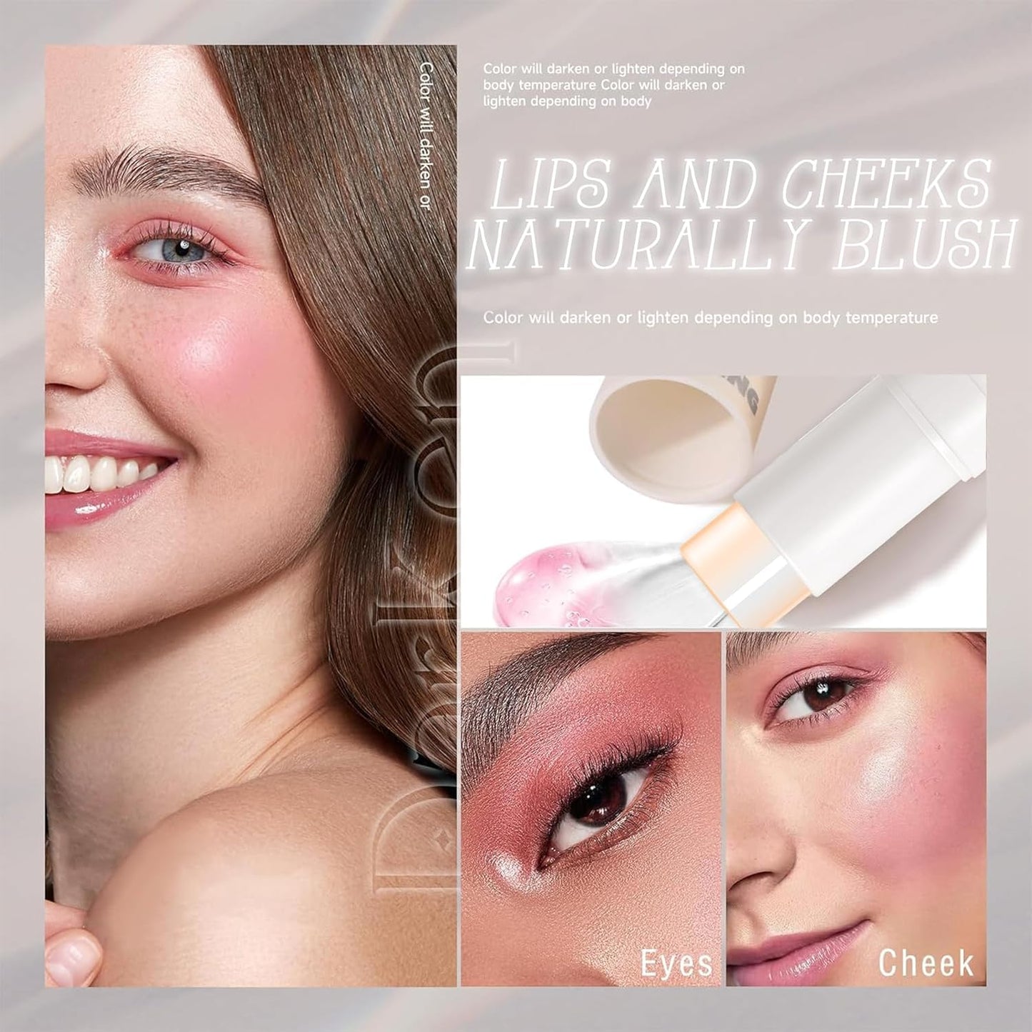Color Changing Blush Stick,Jelly Tint Stain Clear PH Transparent Cream Pink Magic Blusher for Cheeks, Lips and Eye Makeup, Natural Lightweight Blendable Face Rouge Balm Cooling Water with Brush