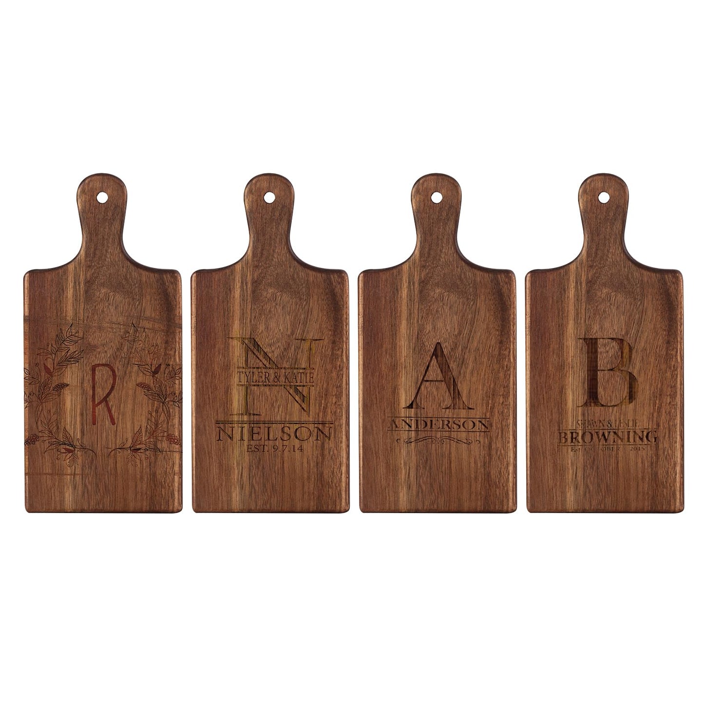 6 Pcs Personalized Acacia Cutting Boards with Handle, Wood Chopping Serving Board Set Bulk, DIY Engraving Gifts for Women Couples Wedding Anniversary Charcuterie Cheese Meat Pizza Bread Vegetables