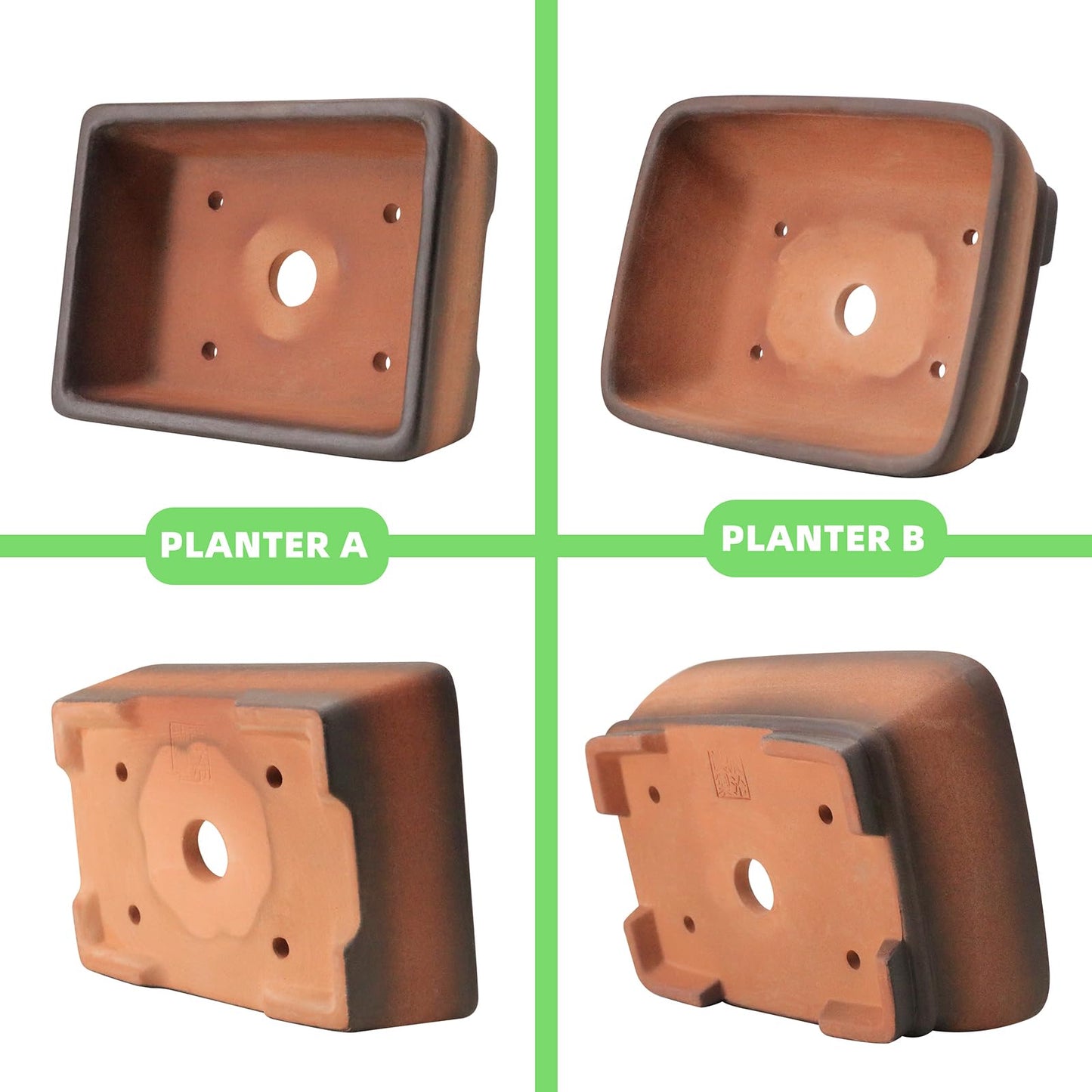 MUZHI 2 Pack Handmade Color Gradational Terracotta Bonsai Pot 5 Inch and 6 Inch with Drip Tray, Breathable Unglazed Rectangle Ceramic Planter for Tree Succulent Cactus