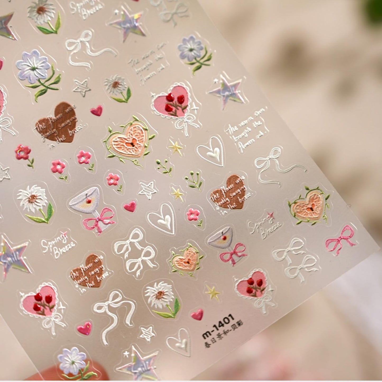 Flower Nail Stickers Decals Heart Nail Stickers for Nails Art 5D Embossed with Design Self Adhesive Spring Summer Nails Decals for Women Manicure Decoration Accessories