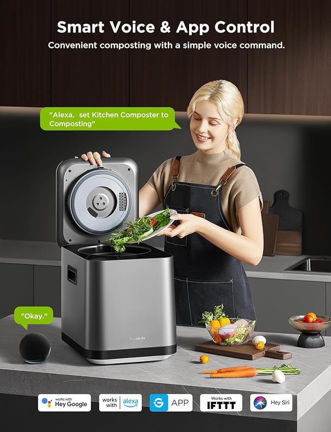 GoveeLife Smart Electric Composter for Kitchen, 3L Compost Bin Indoor with App & Voice Control, Auto-Cleaning, 3 Modes, Turn Food Waste to Fertilizer for Garden, Food Waste Compost Machine