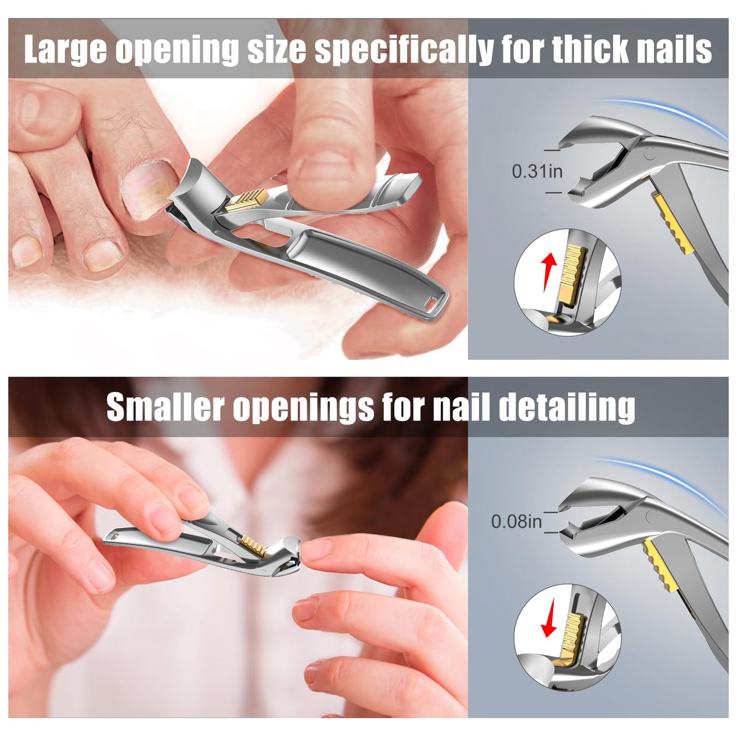 SHINLEA Nail Clippers for Seniors Thick Toenails, Professional Fingernail Toenail Clippers with Catcher, Sharp Wide Opening and Long Handle Nail Cutter Set for Men Women, Silver