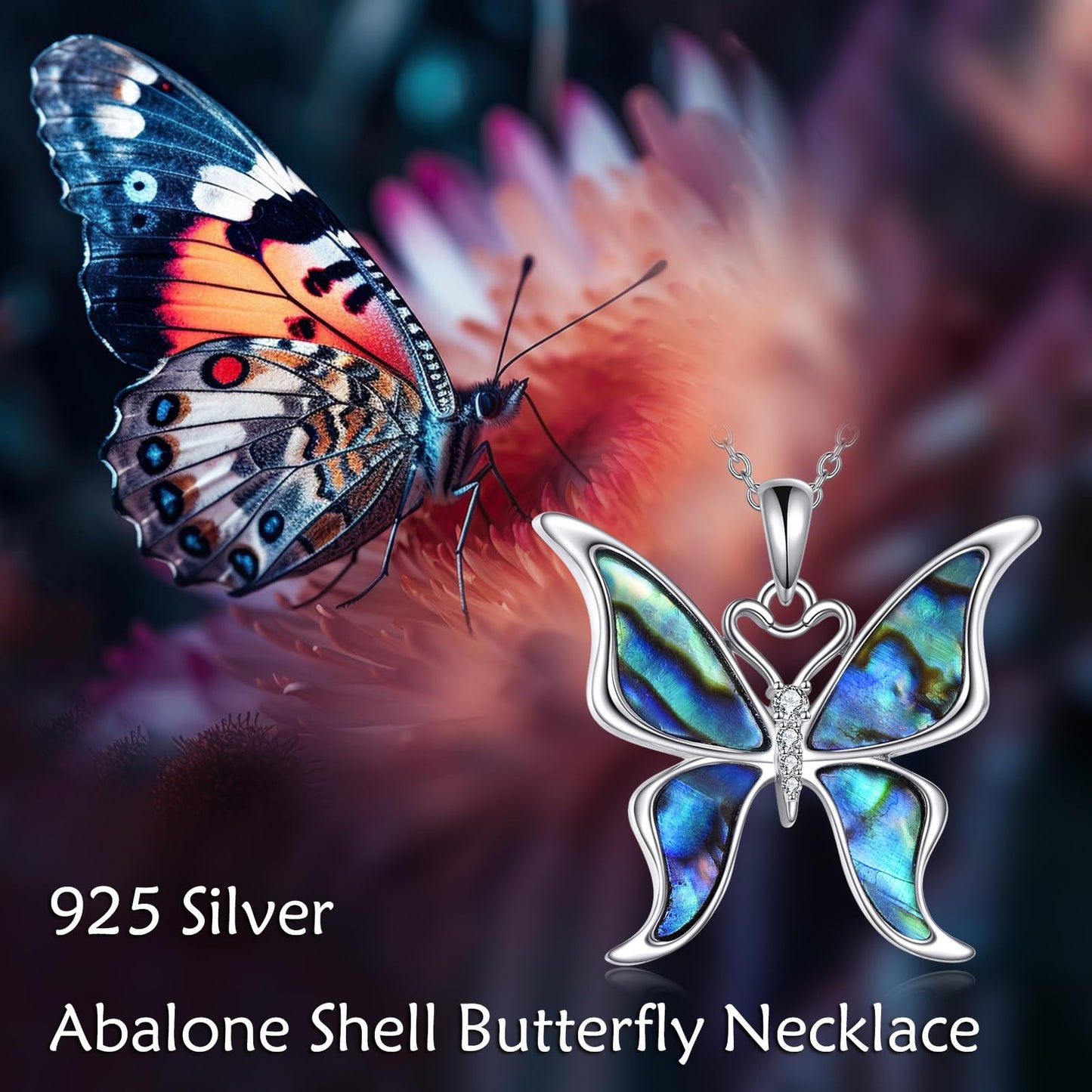 KQF Butterfly Necklace 925 Sterling Silver Abalone Shell Butterfly Pendant Jewelry Gift for Women Mom Daughter