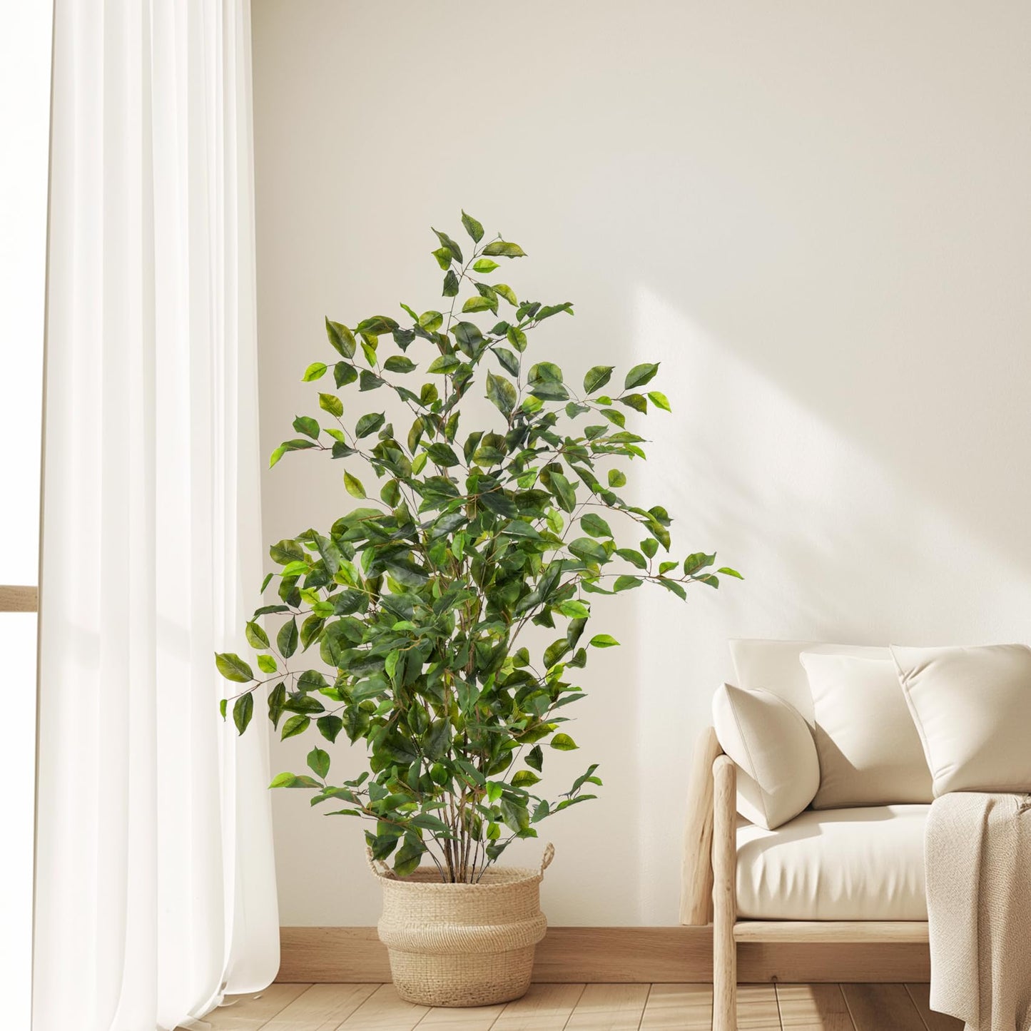 Bailikang Artificial Ficus Tree Indoor 4ft, Large Potted Faux Tree with Realistic Silk Leaves & Trunk for Home Office, Living Room Corner Decor