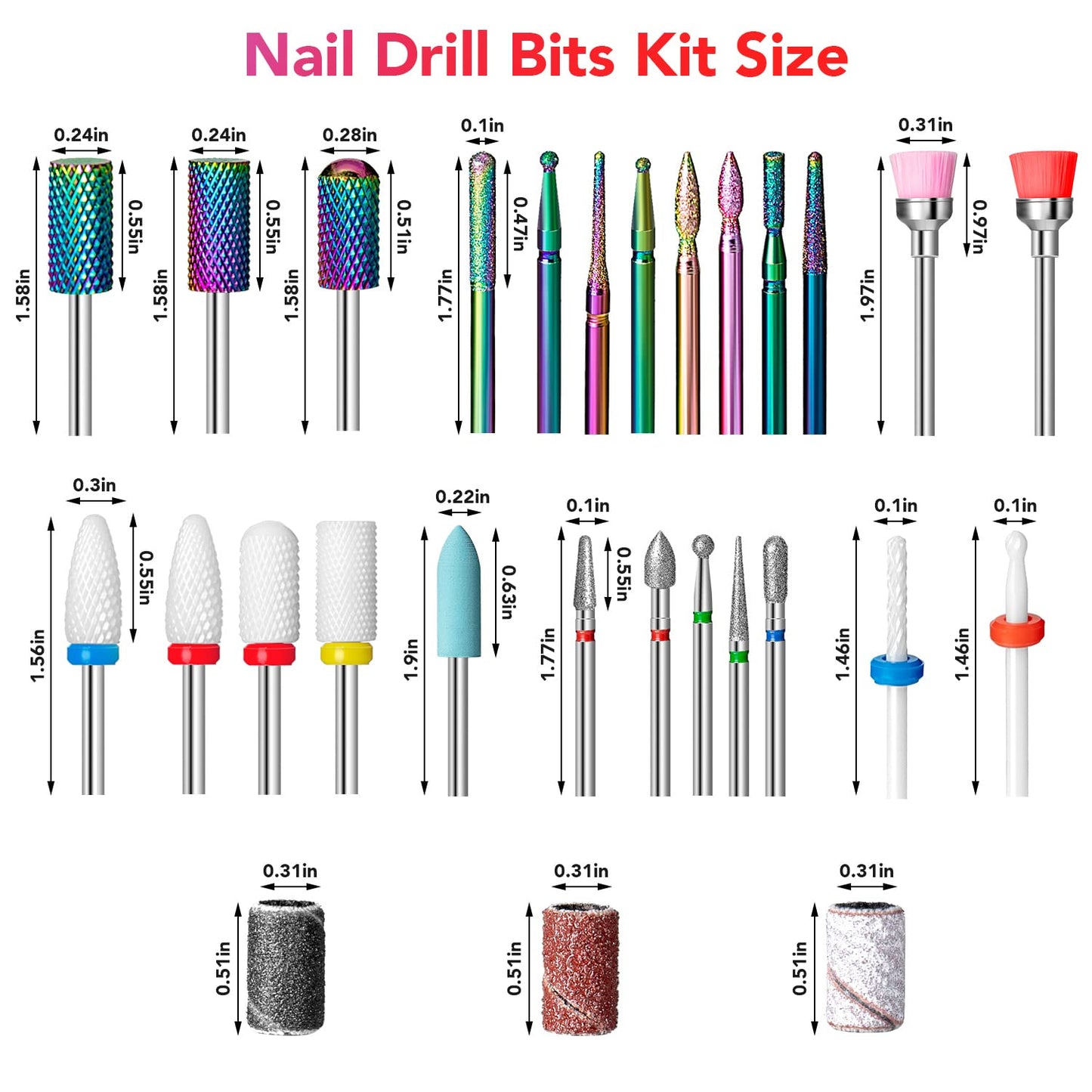 Onism 25Pcs Nail Drill Bits Set with 75Pcs Sanding Bands (80#/120#/180#), High-Precision Tungsten Carbide & Ceramic Efile Bits for Acrylic Gel Removal, Cuticle Care Kit with Organizer Box,Pink