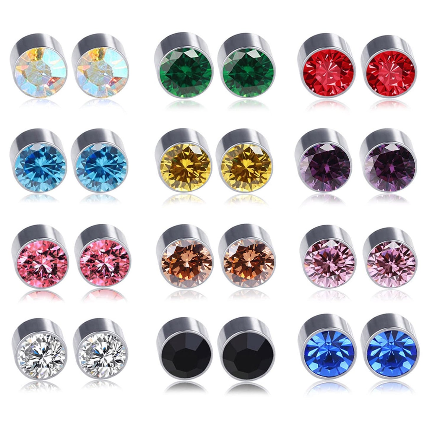 Spiritlele 12 Pairs Magnetic Earrings Set Crystal Clip on Non Piercing Fake Stud Earrings