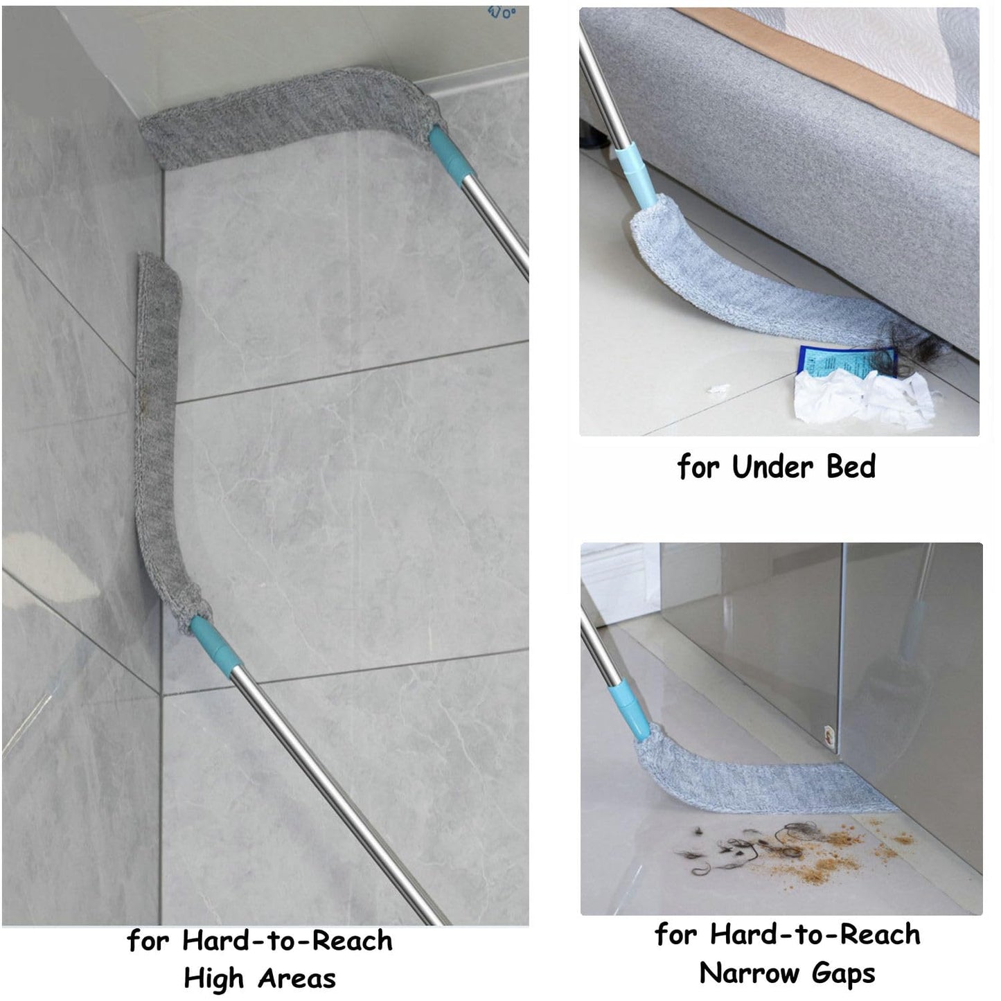 Retractable Gap Dust Cleaner Cleaning Tools with 3 Microfiber Dusting Cloths Long Handle 48.5inches Washable and Retractable Duster Brush for Cleaning Under Appliances Furniture Couch Fridge