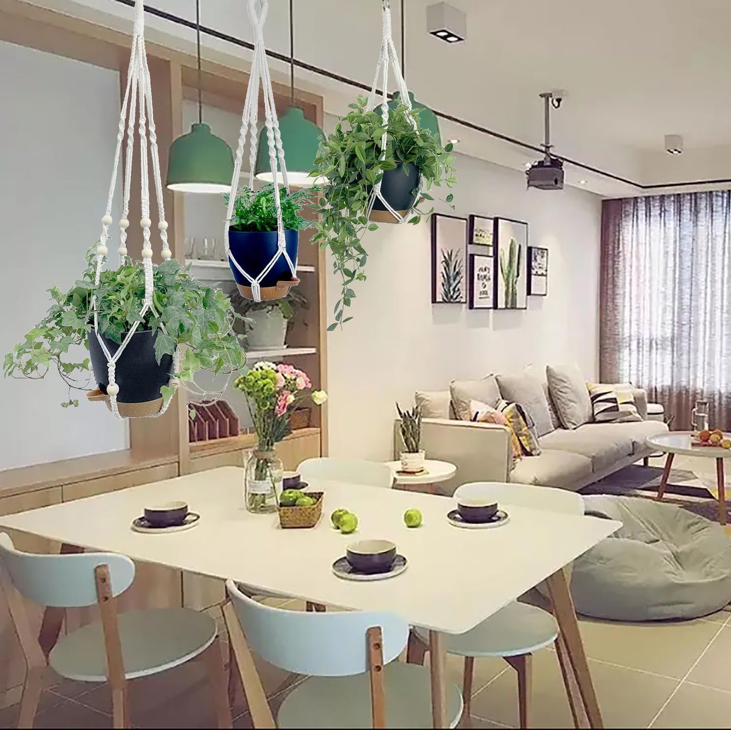 BLEAFLUV Hanging Planters with Macrame Plant Hangers for Indoor Outdoor Plants, 3 Set Hanging Baskets Flower Pots Holders 35''/27''/21'', Self-Watering Pots 7''/6''/5.5'', Boho Home Decor, Black