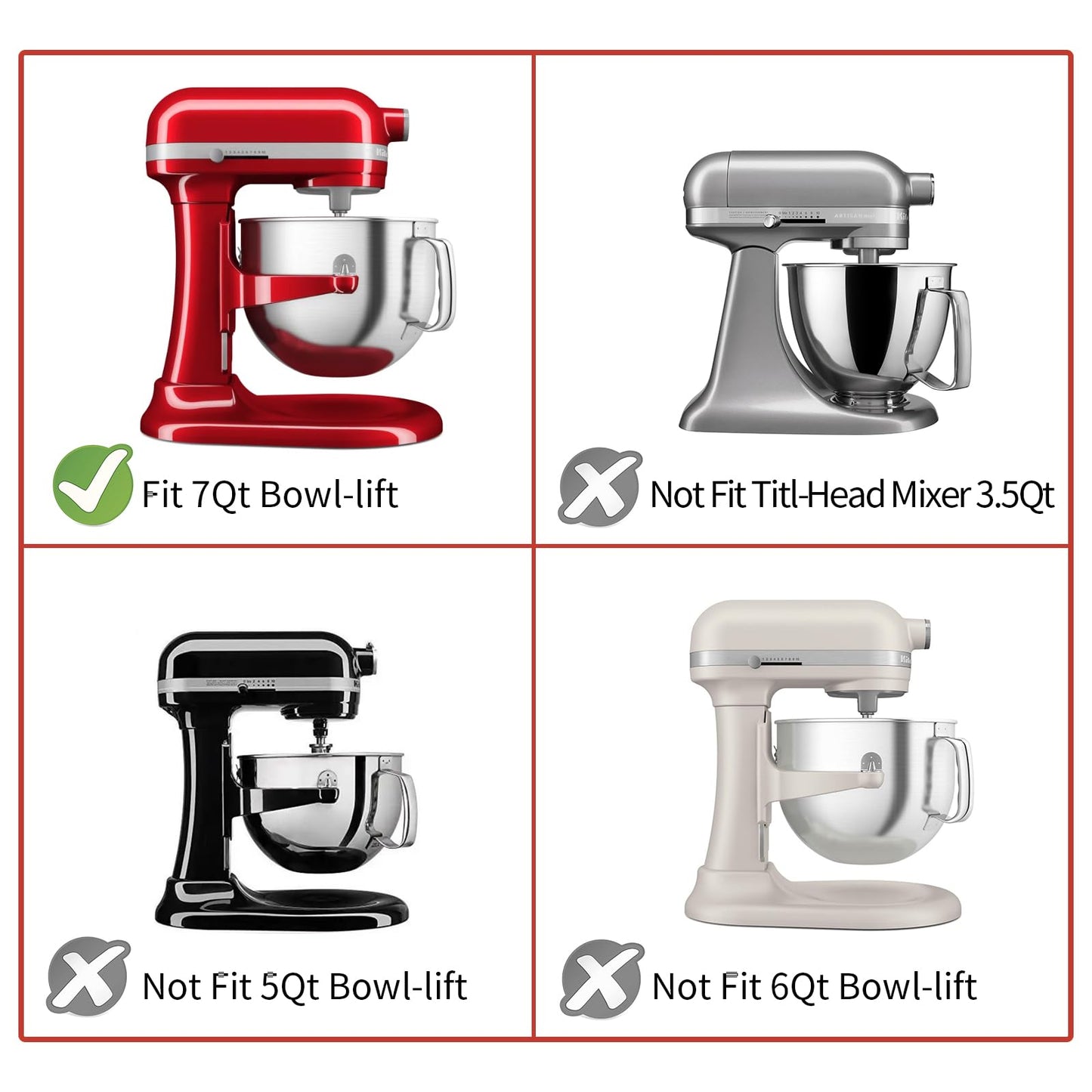 Stainless Steel Stand Mixer Attachment 3-Piece Set for KitchenAid 7QT Lift Bowl Mixer. Includes whisk, flat beater and dough hook for KitchenAid 7-quart mixer, Dishwasher Safe