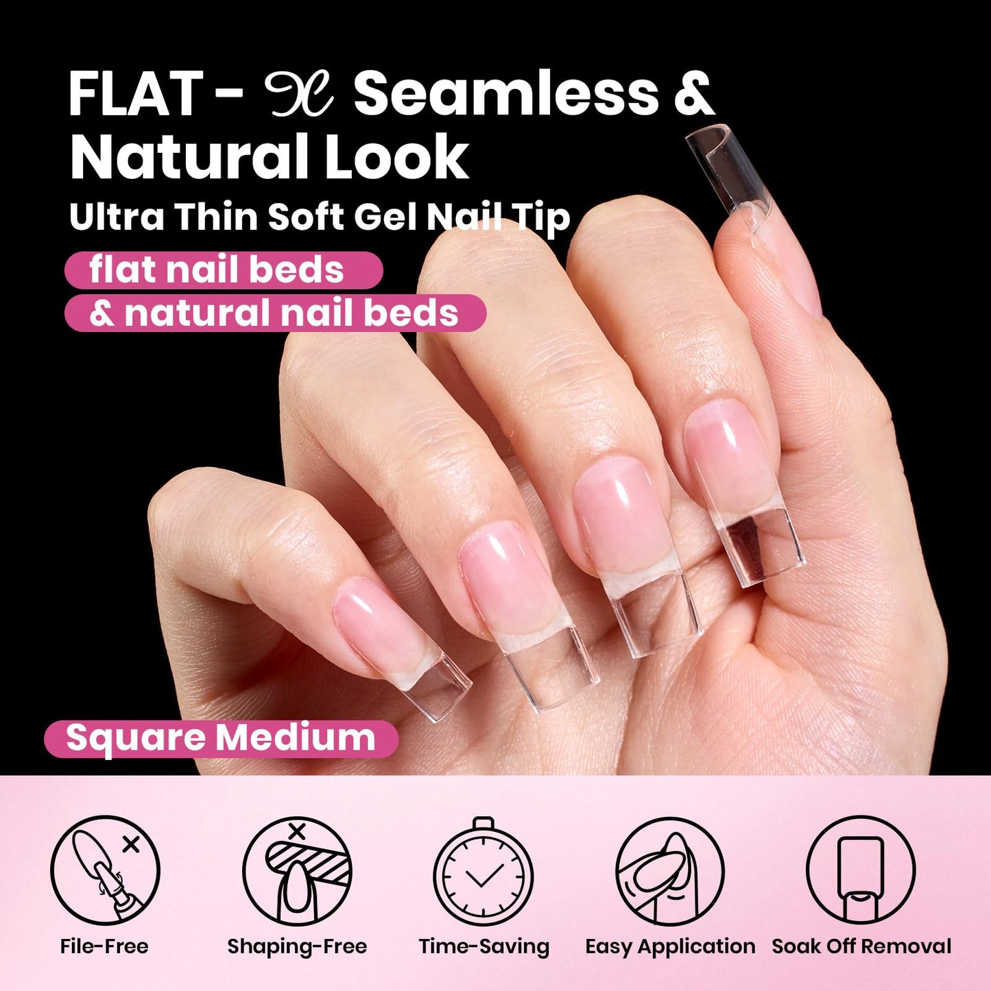 Beetles Gel Nail Tips Flat-X- Square Medium, 320pcs 16 Sizes(00-14), Pre-Etched Half Matte Full Cover Soft Gel Nail Tips, Clear Press on False Nail Extension Acrylic Fake Nails, Easy DIY Salon Art