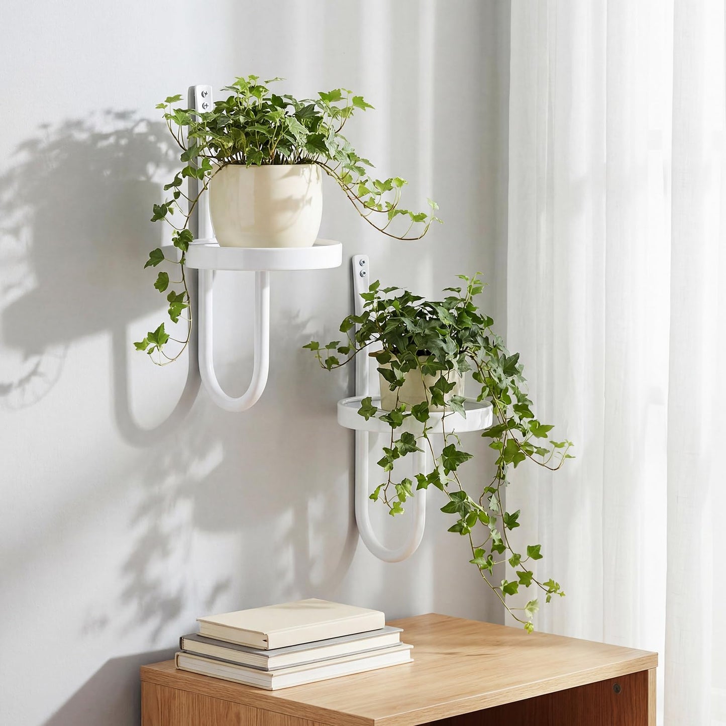 Otoolling 2 Pcs Hanging Planters for Indoor Plants Wall Plant Holder Plant Hanger Wall Planters Shelves Decor for Living Room Bathroom Window (White)