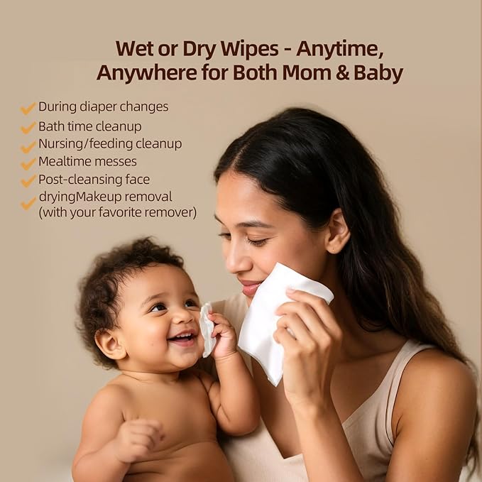 Winner 100% Cotton Dry Wipes, USDA Certified Baby Wipes, Soft & Gentle, Hypoallergenic & Unscented for Baby Sensitive Skin, Use Wet/Dry for Diaper Changes, Meals & Cleanup, 100ct, Pack of 1
