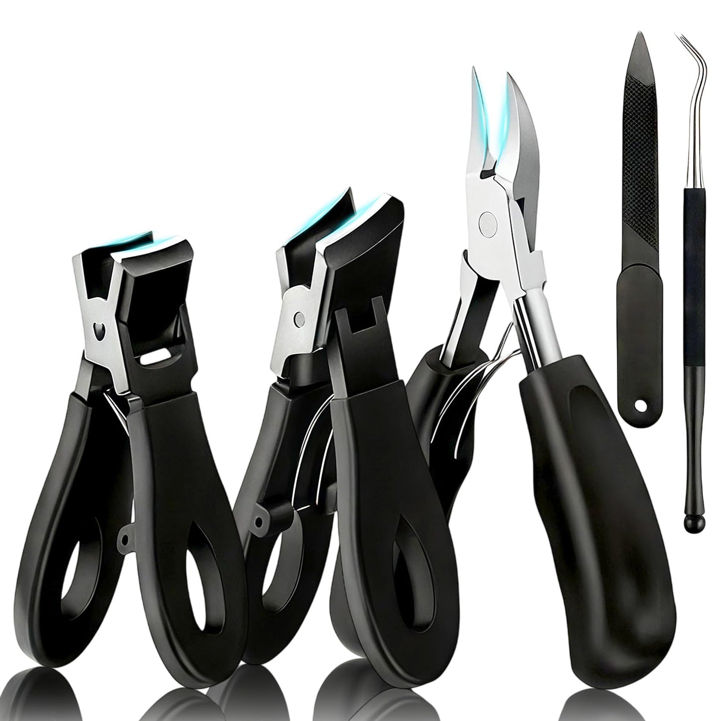 CllyCnny Toenail Clippers for Seniors Thick Toe:Wide Opening, Sharp Heavy Duty Ingrown, Toe Nail Clippers Nail Cutter Long Handle with Slanted Blade,5Pcs Large Toenail Cutters Set for Men