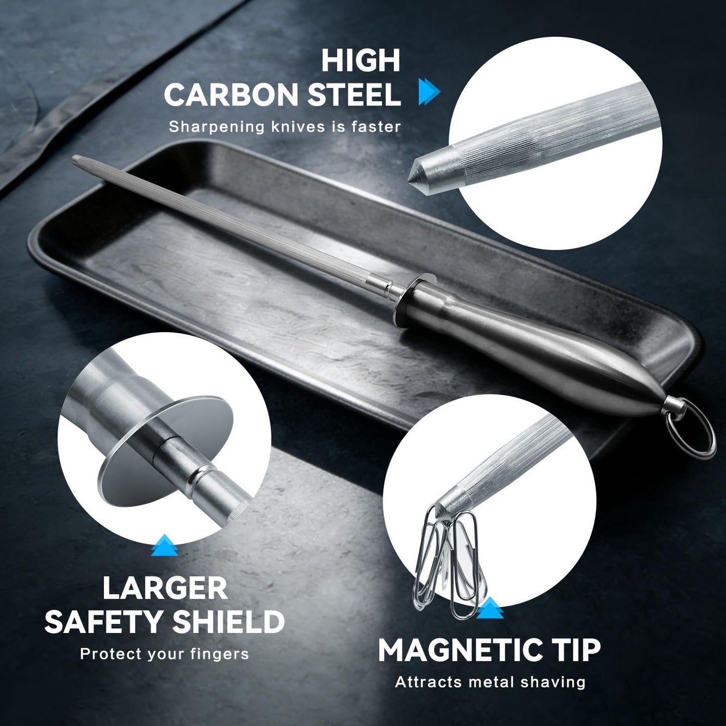 Monbalcon Honing Rod 10'', German High Carbon Steel Knife Sharpener Rod with Premium Gift Box, Professional Fine Sharpening Stone Kitchen Knife Whetstone with Stainless Steel Handle, 10 inch