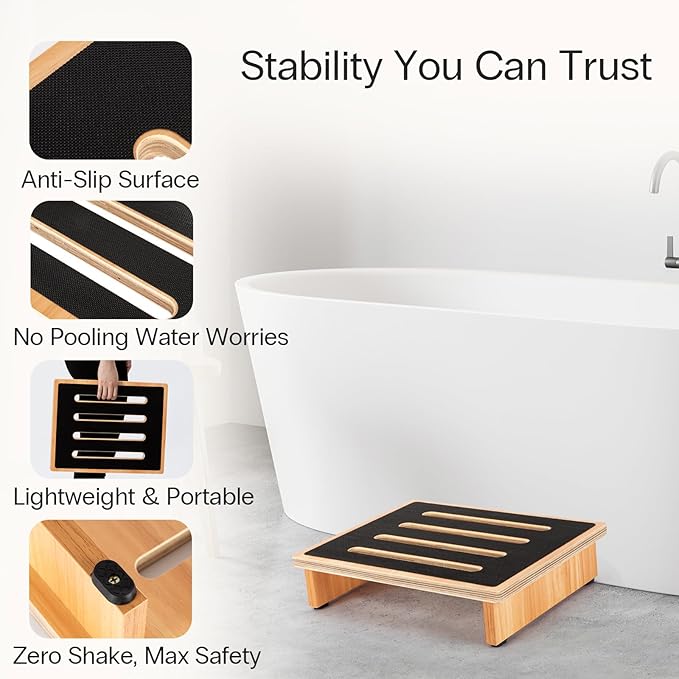 StrongTek 3.5" One Step Stool for Adults, Sturdy Wooden Riser with Non-Slip Rubber Top, 440 lb Capacity, No Assembly Required, Portable for Kitchen, Bathroom, Bedside, Kids & Seniors