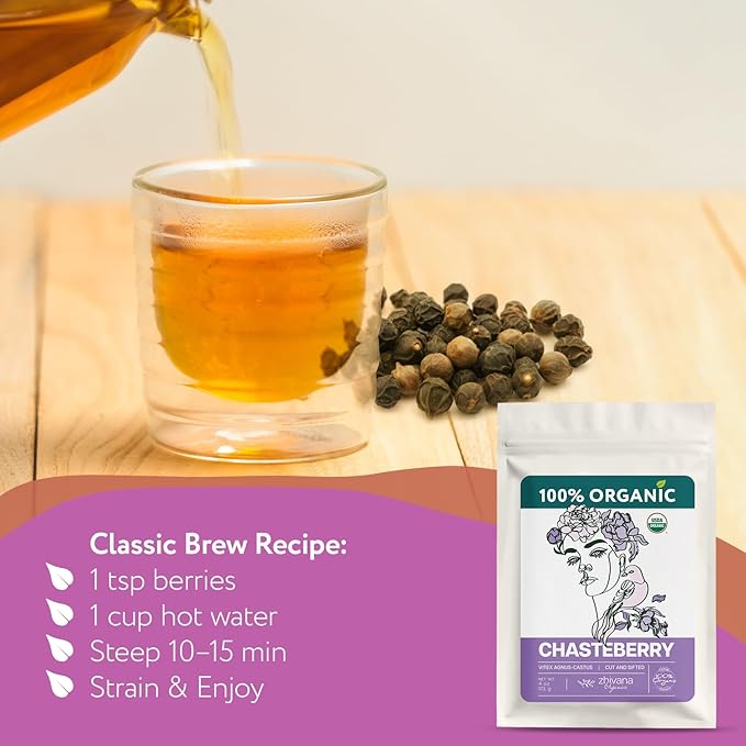 Organic Chasteberry Tea (4 oz.) – Vitex Agnus-cactus Herb - Chaste Berry Tea for Women’s Balance – Supports Hormonal Harmony, PMS & Cycle Comfort