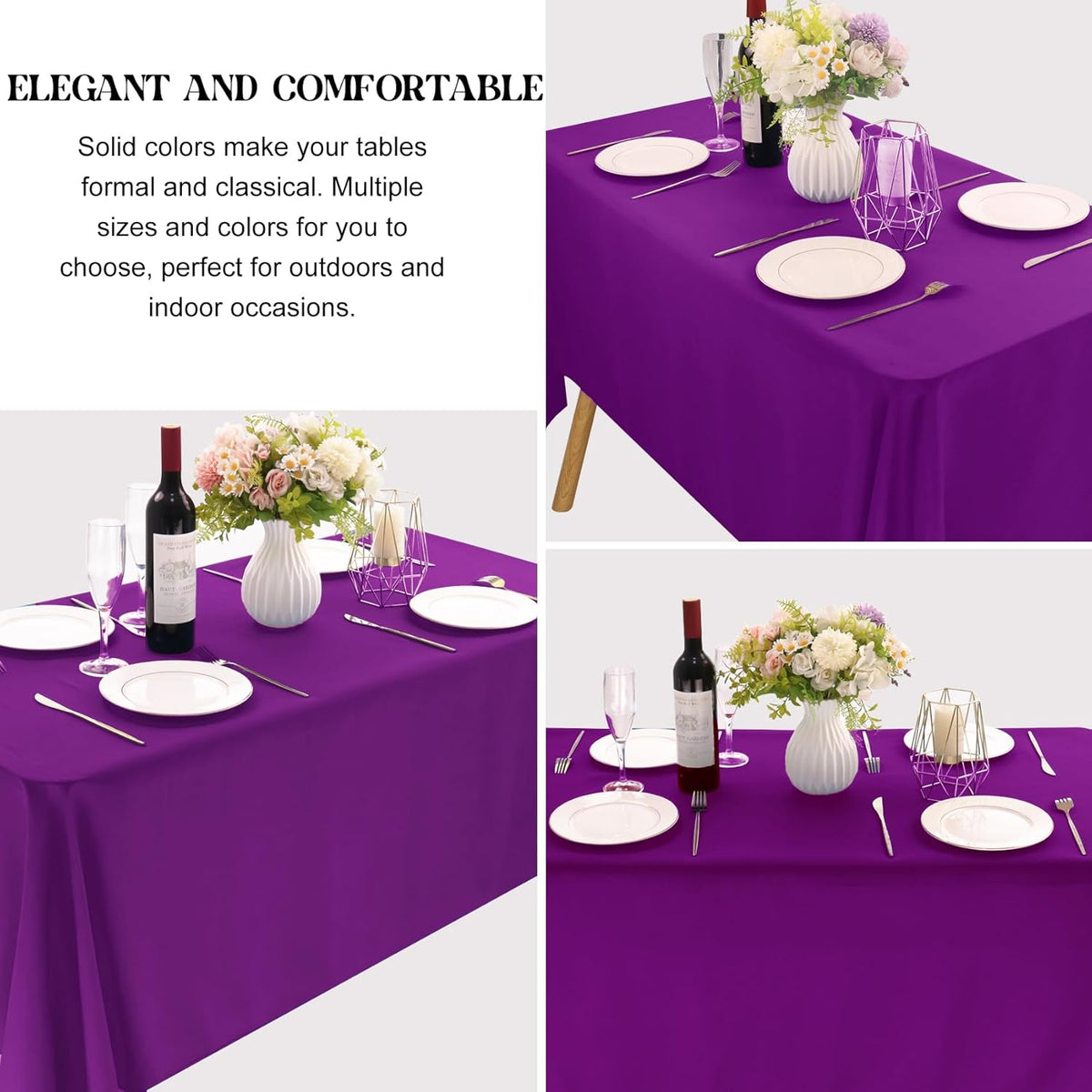 4 Pack Rectangle Tablecloth 60x126 Inch Purple Washable Polyester Table Cover for Wedding Dining Table Buffet Parties Banquet Decoration（Purple）