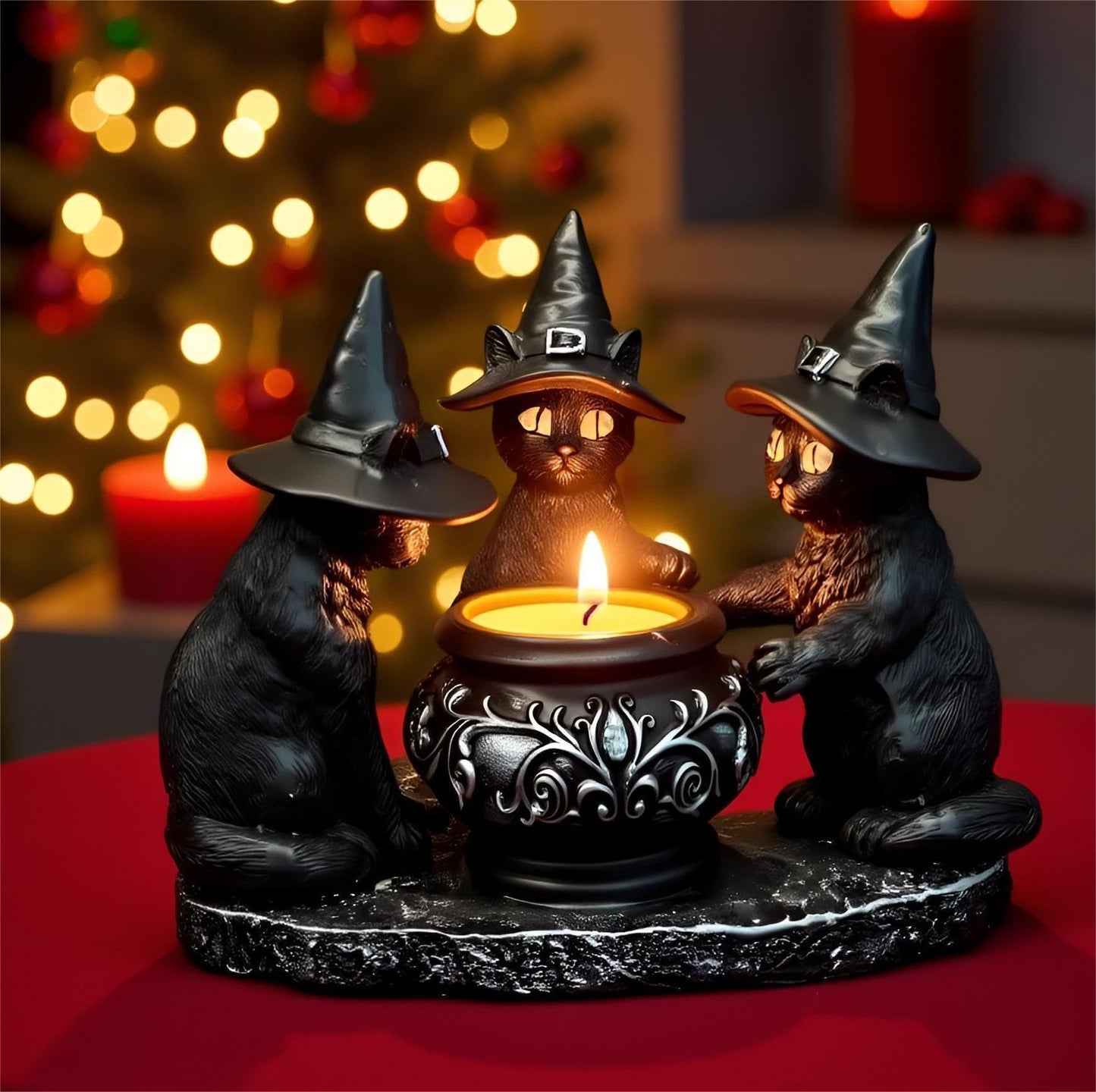 zhuja Black Cat Statue Decor Gothic Halloween Candle Holders Candlestick Decoration Wichy Figure Weird Jars Desk(Candle Holder)