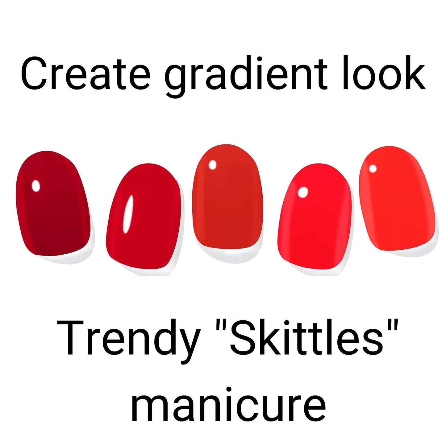 ALICE & BELLA Valentine's Day Semi Cured Gel Nail Strips-20 PCS Multi-Color Red Gradient Gel Stickers, Use with UV Light Lamp, Salon Quality Manicure Wraps (Gradient Red Skittles)