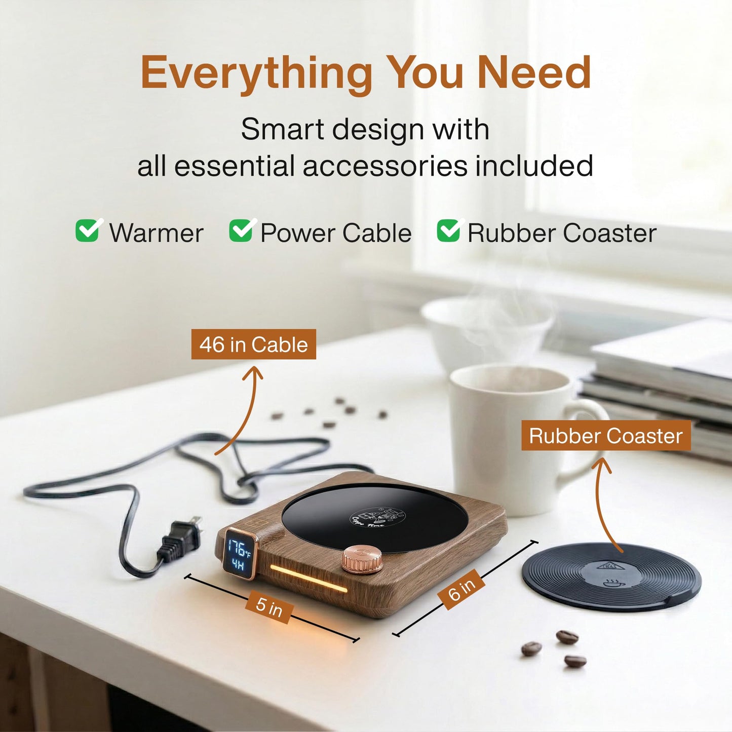 Coppe Time Coffee Mug Warmer for Desk, 40W Electric Cup Warmer with Digital Display, 9 Temp Settings, 1–12H Timer & Auto On/Off, LED Display Candle & Beverage Warmer Plate.