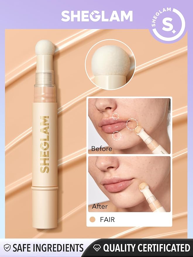 SHEGLAM Complexion Boost Concealer Sponge-Head Applicator Matte Liquid Concealer Long Lasting Brightening Color Corrector Weightless All-Day Long Lasting Hydrating Concealer-Fair