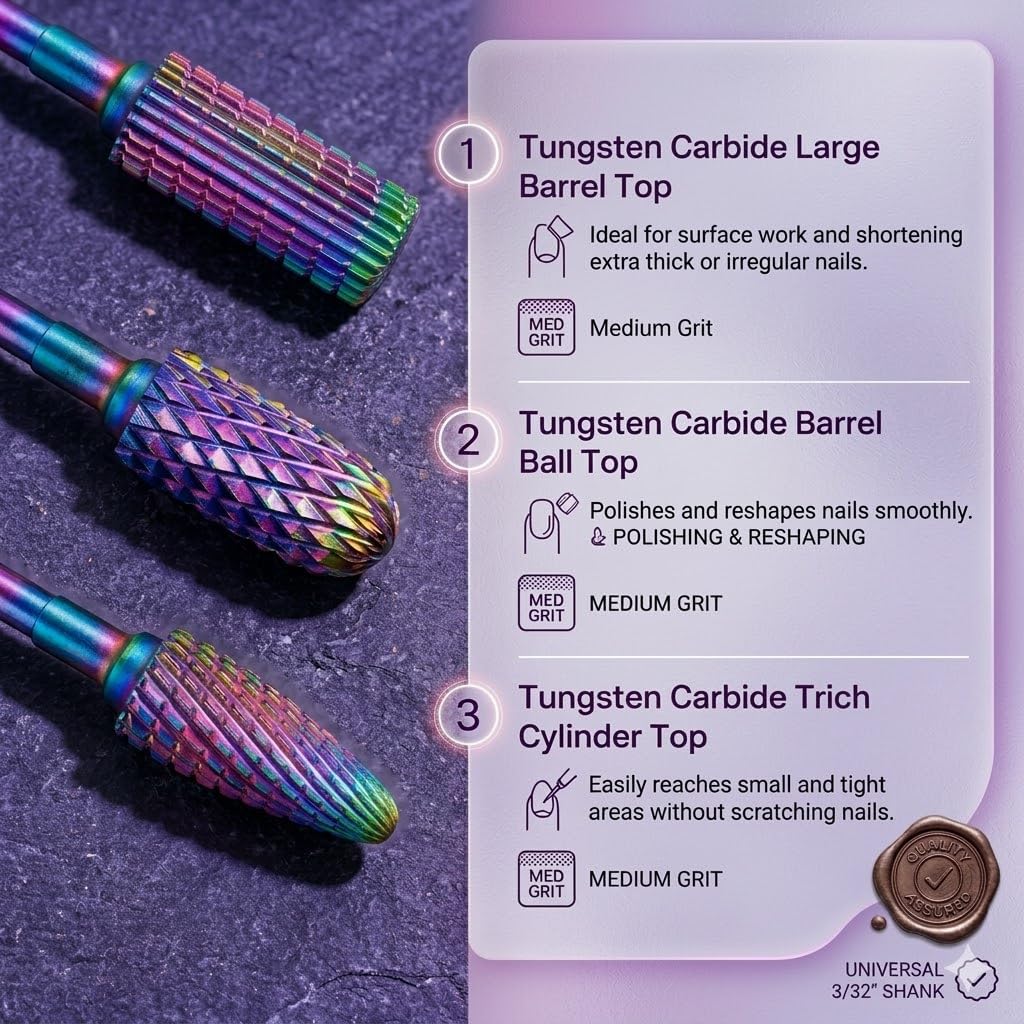30Pcs Nail Drill Bits Set: 3/32 Inch Carbide Cuticle Ceramic Nail Bits for Nail Drill for Acrylic Gel Nail Manicure Pedicure Remover Tools for Home Salon