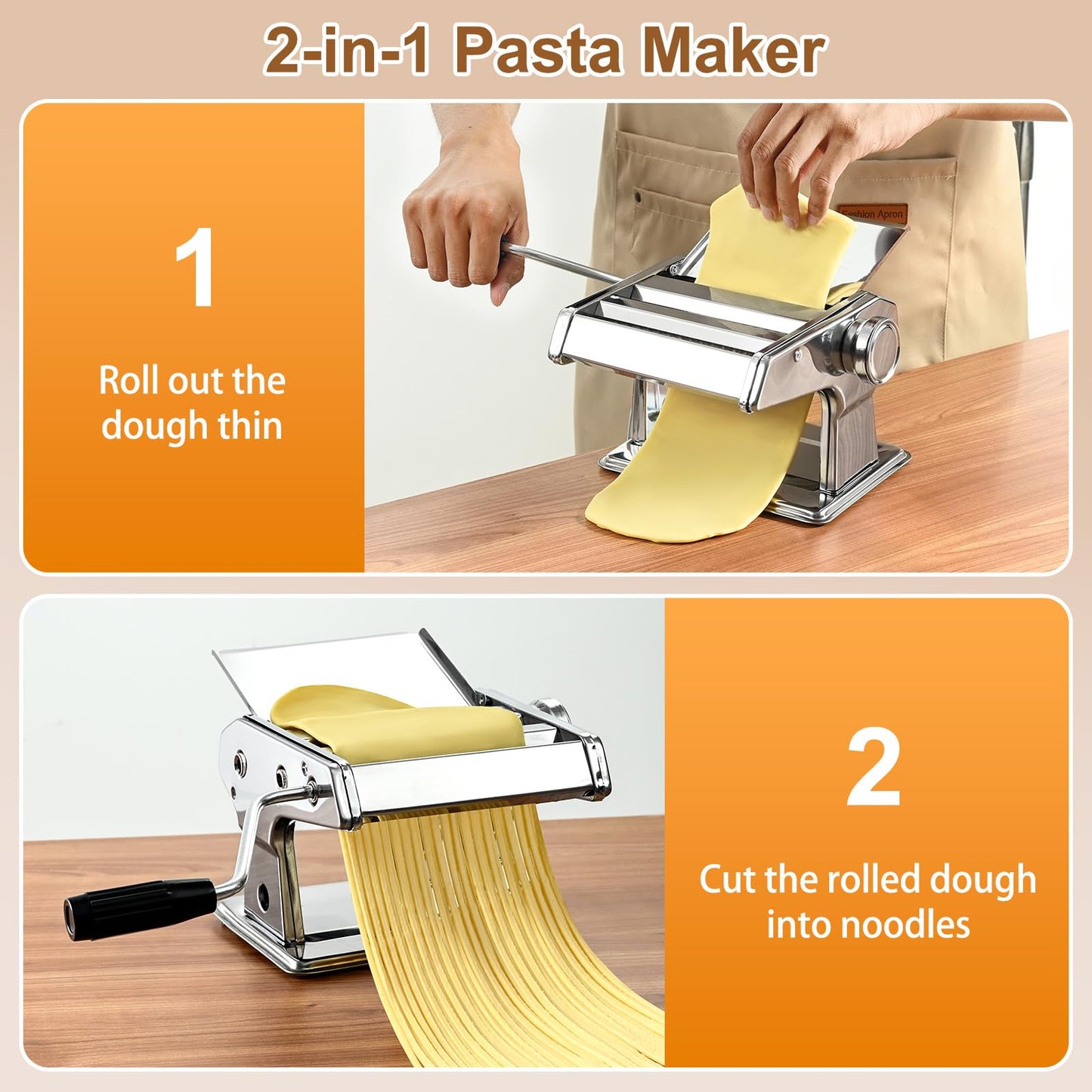 FrutPunch Manual Pasta Maker Machine, 9 Adjustable Thickness Settings, Roller and Cutter for Spaghetti, Fettuccine, Lasagna