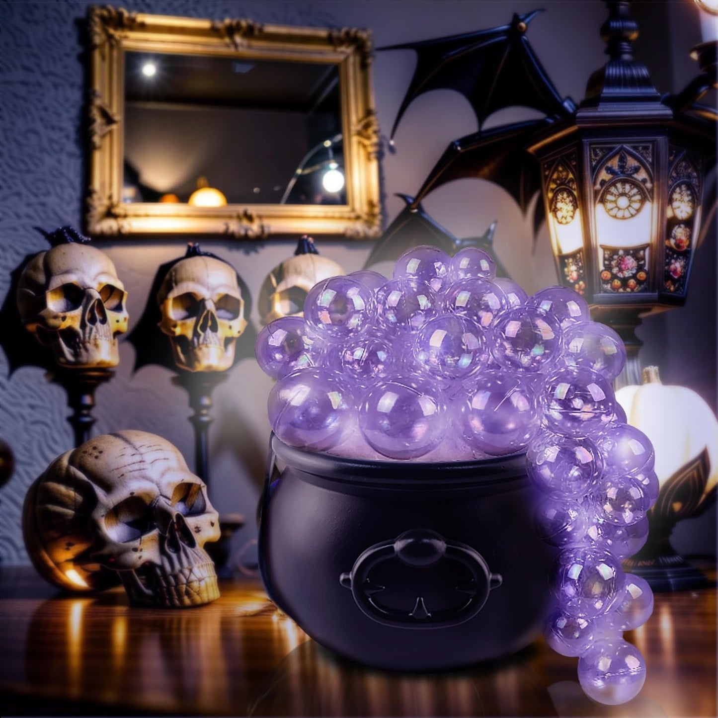 HEVOY Glowing Witch's Cauldron Set, Easy DIY Light-Up Bubbling Cauldron With Clear Ornaments, Halloween Party Indoor Prop Decor (Black)