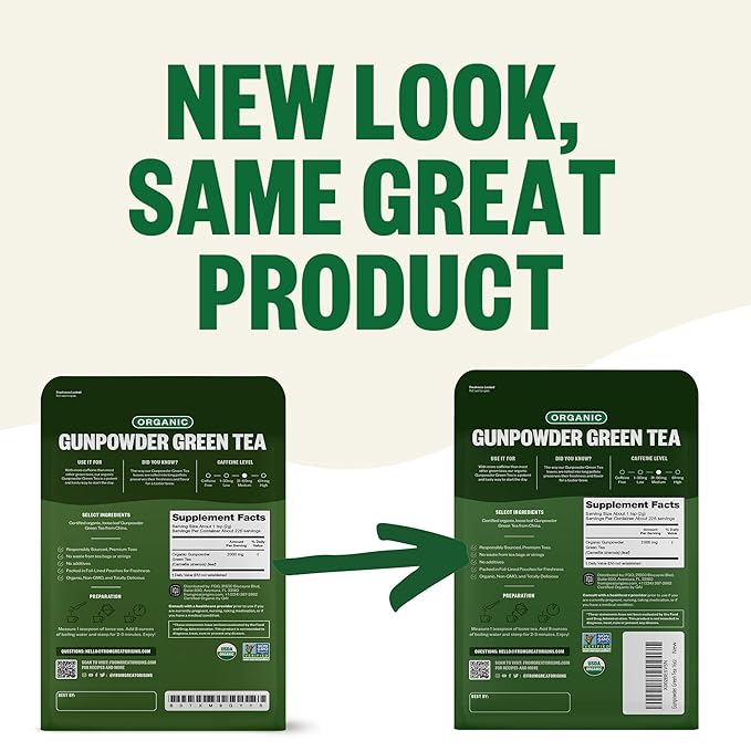 FGO Organic Gunpowder Green Tea, Loose Leaf, 16oz Bulk Resealable Bag, Packaging May Vary (Pack of 1)