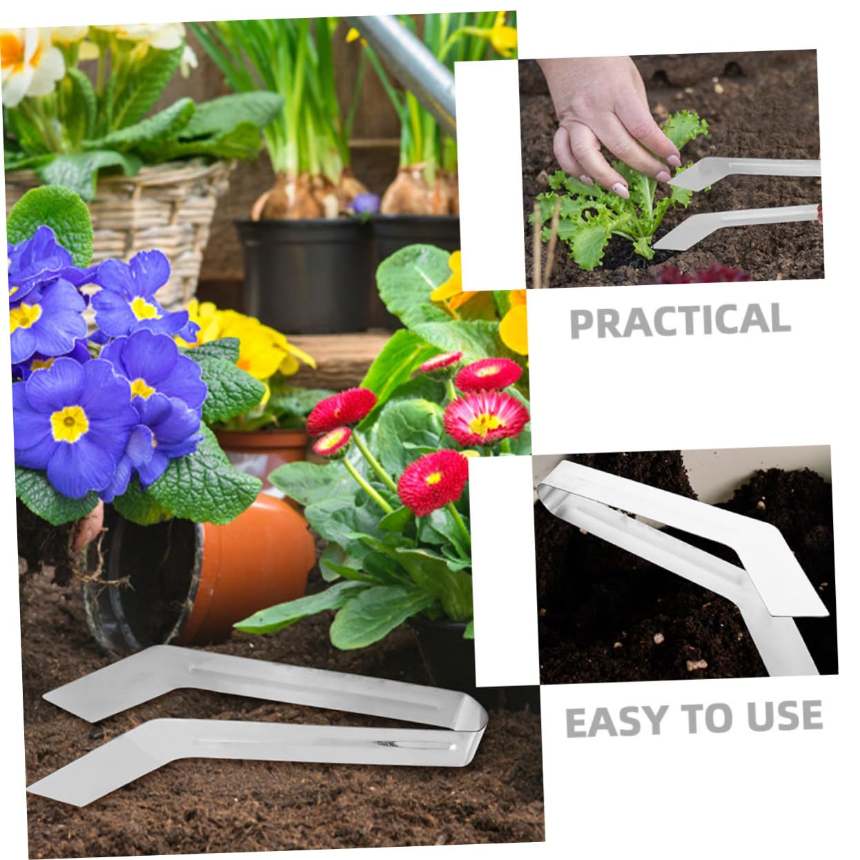 CAXUSD 2pcs Stainless Steel Plant Transplanting Tongs Handheld Removal Tool for Delicate Plants Convenient Gardening